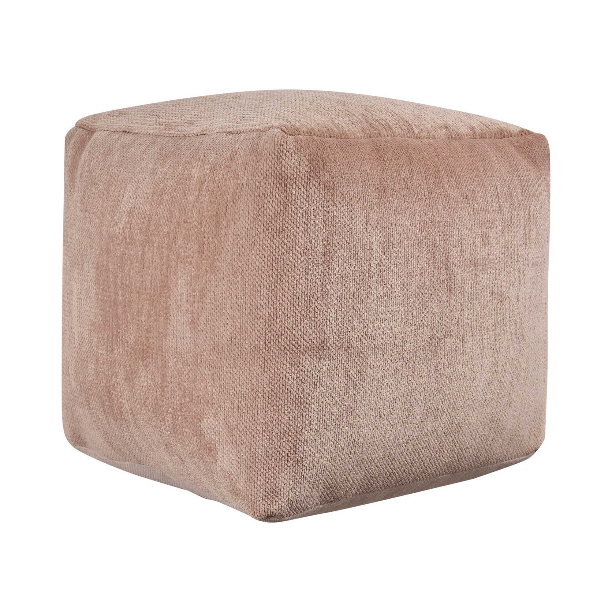 Yakar Solid Chenille Pouf, Beige, large