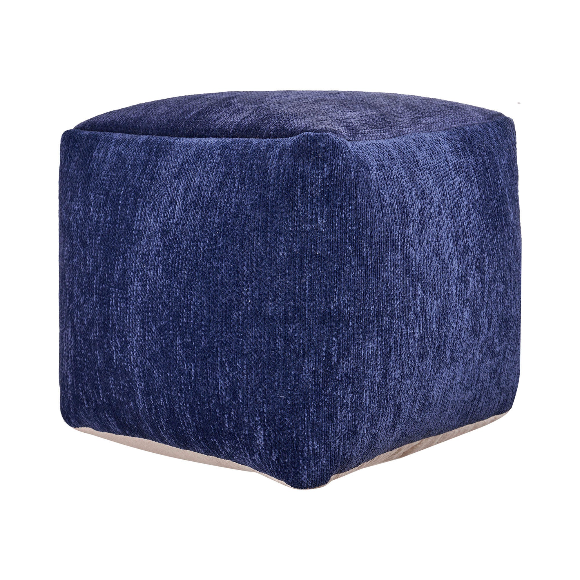 Yakar Solid Chenille Pouf, Blue, large