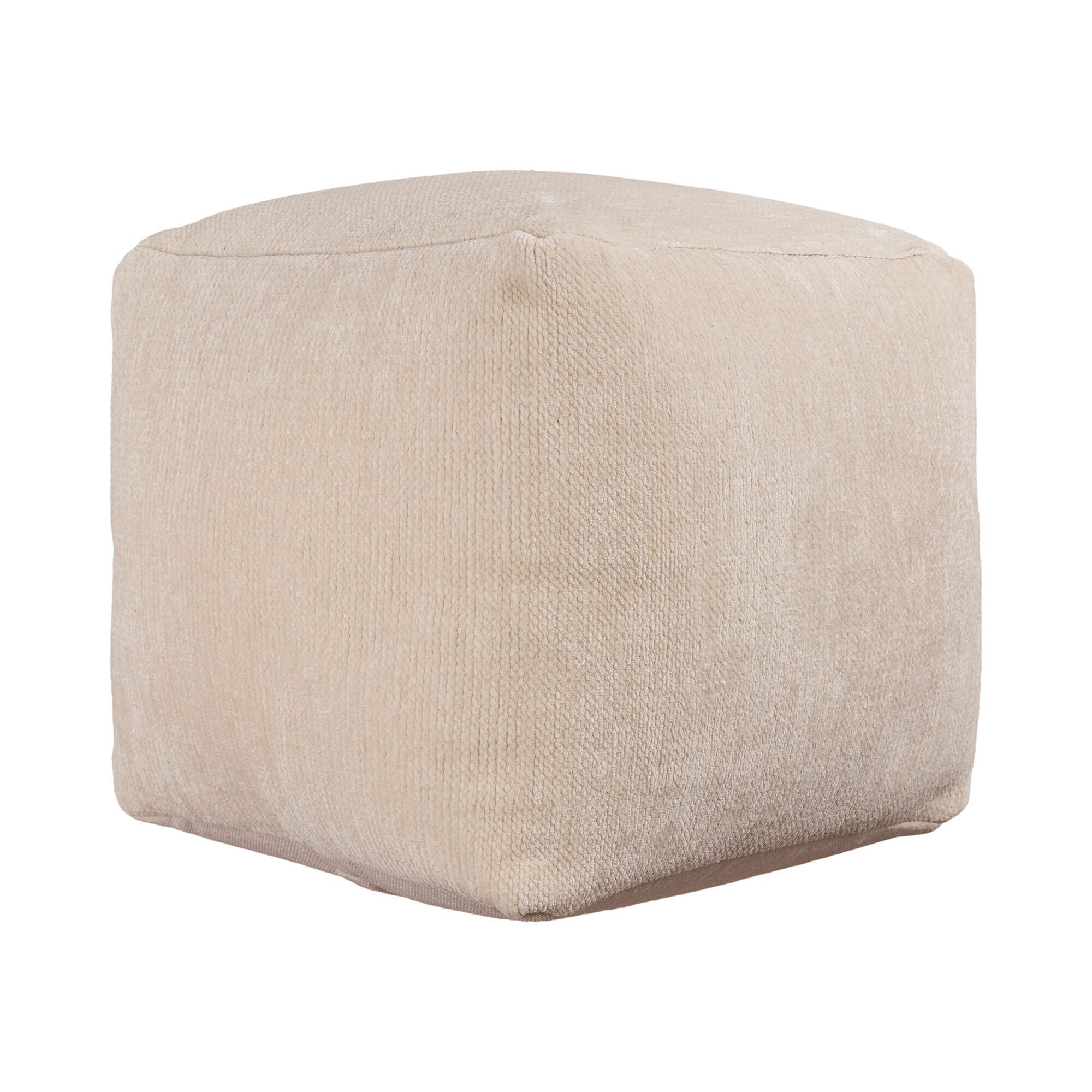 Yakar Solid Chenille Pouf, Ivory, large