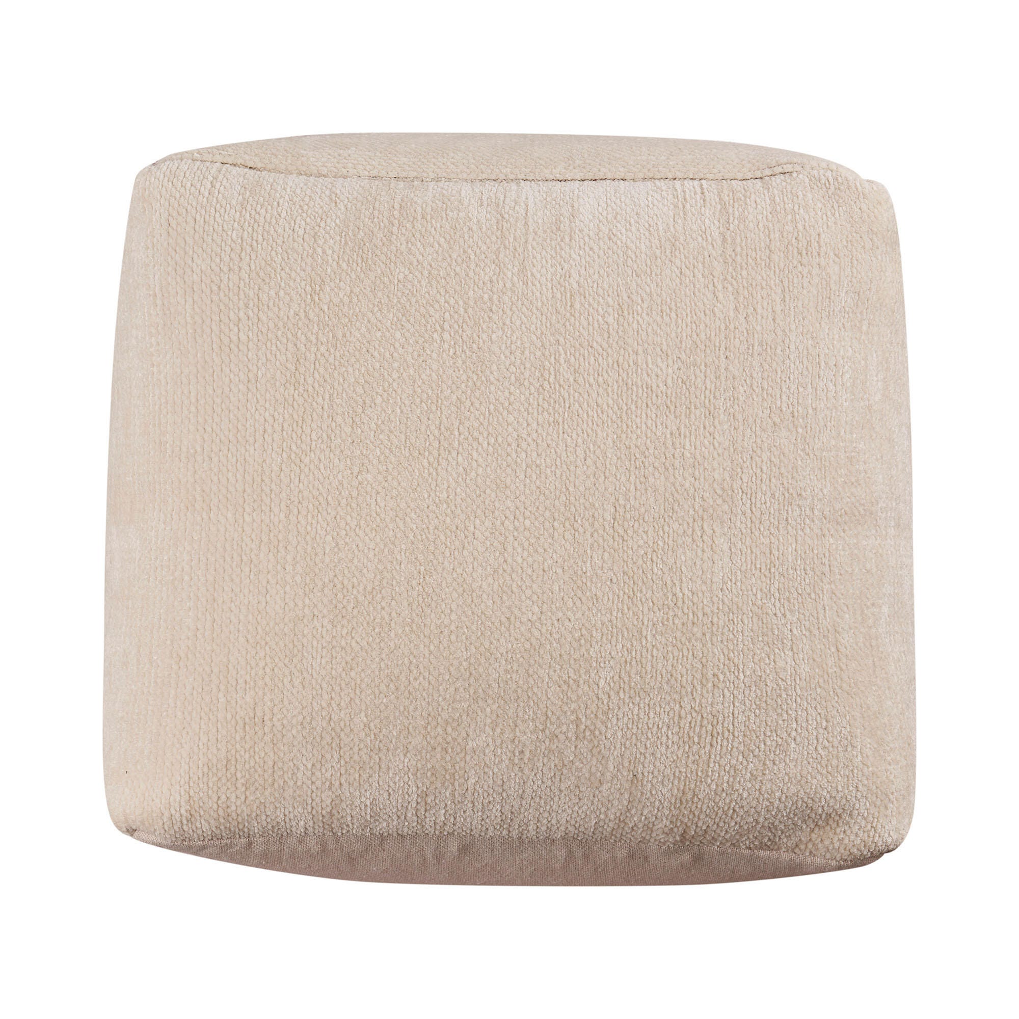 Yakar Solid Chenille Pouf, Ivory, large
