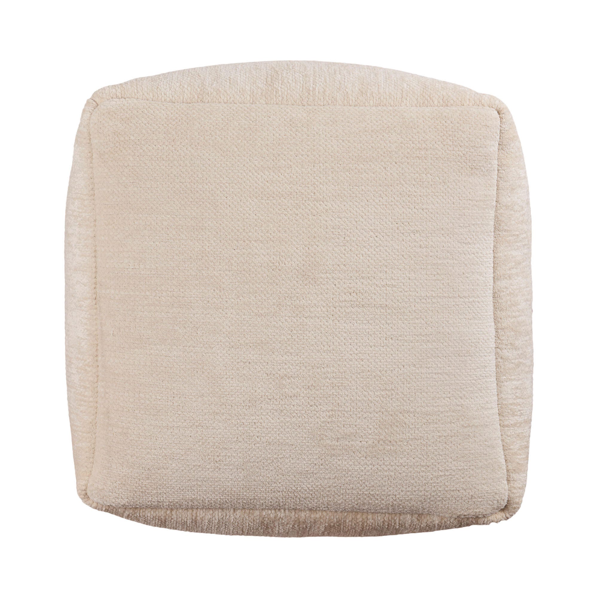 Yakar Solid Chenille Pouf, Ivory, large