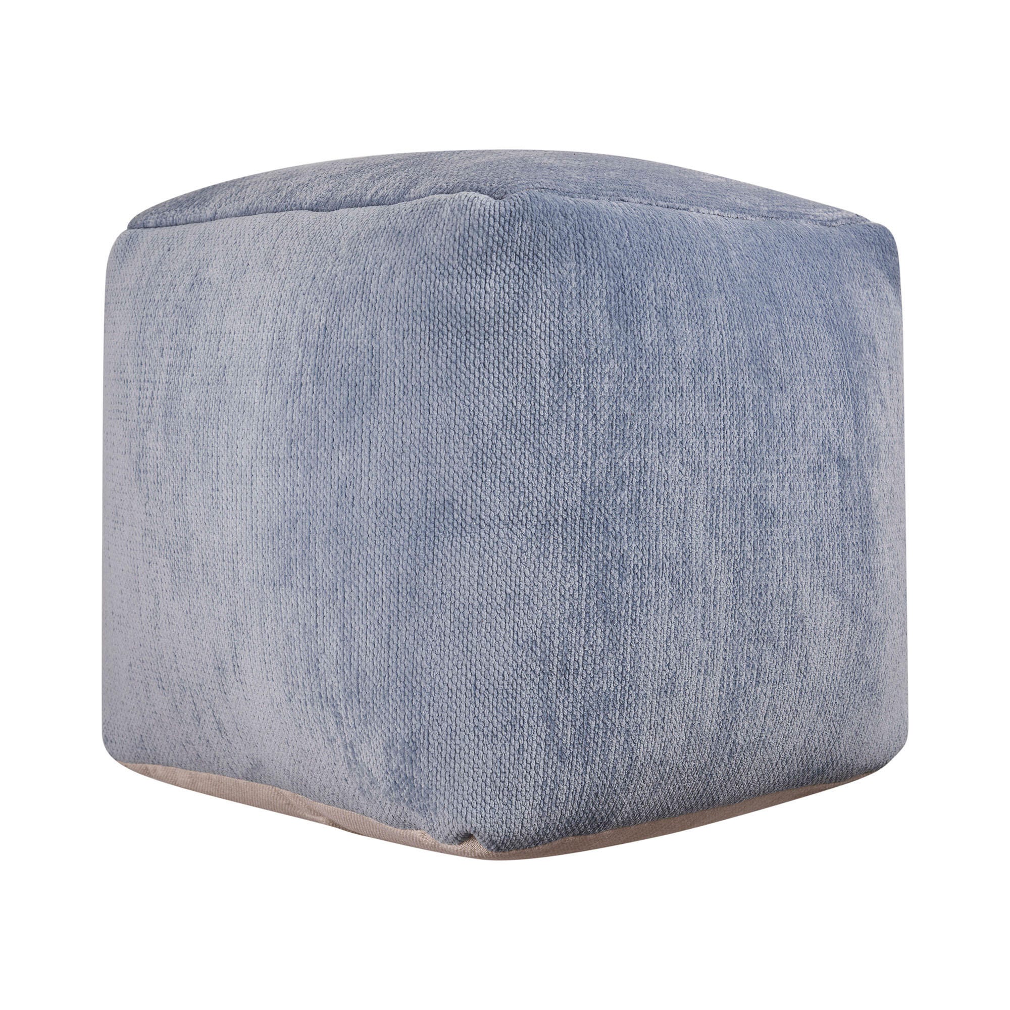 Yakar Solid Chenille Pouf, Light Blue, large