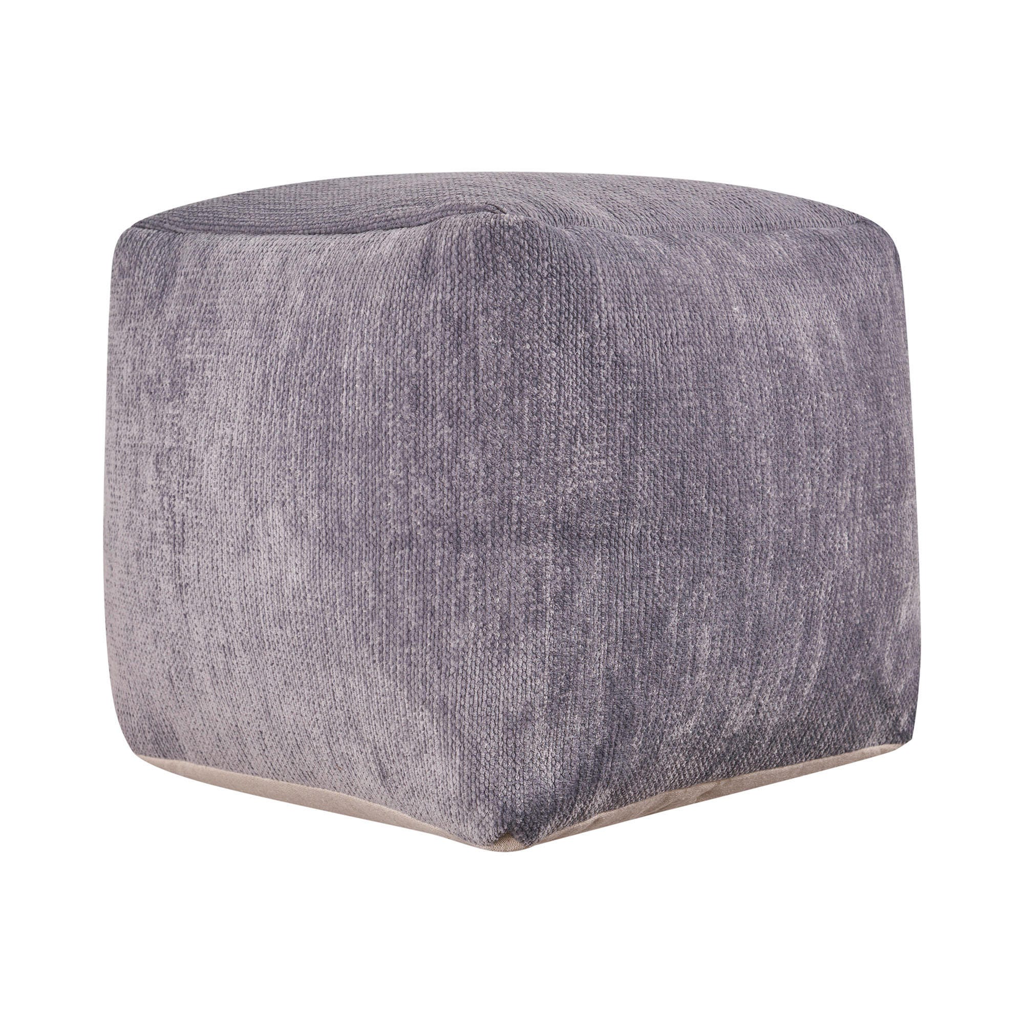 Yakar Solid Chenille Pouf, Gray, large