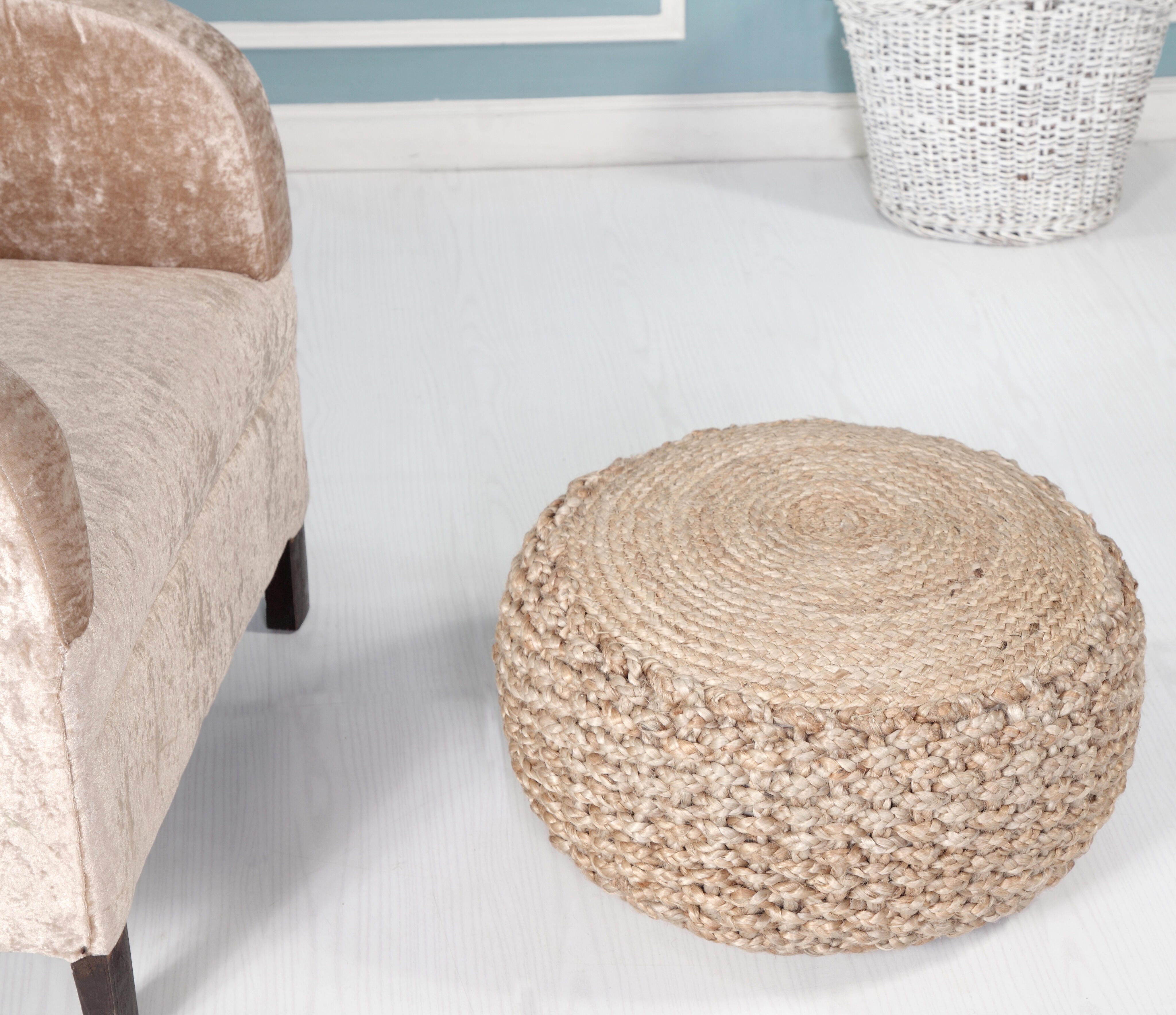 Spruce Solid Braided Pouf, , large