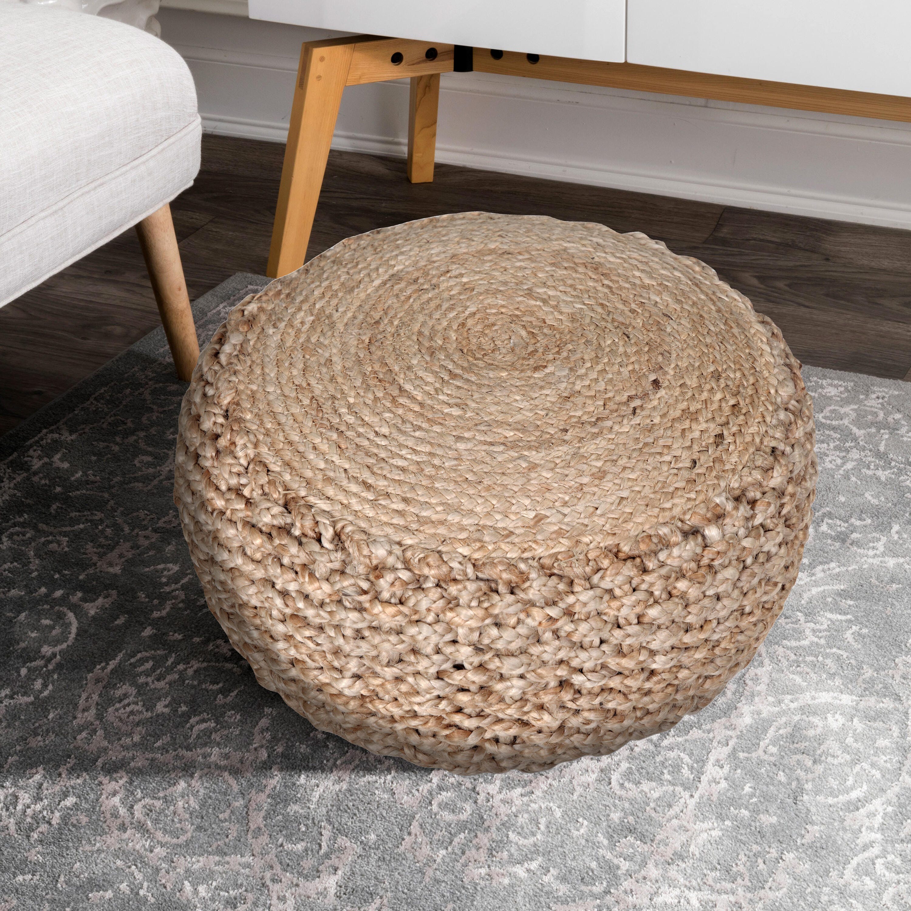 Spruce Solid Braided Pouf, , large