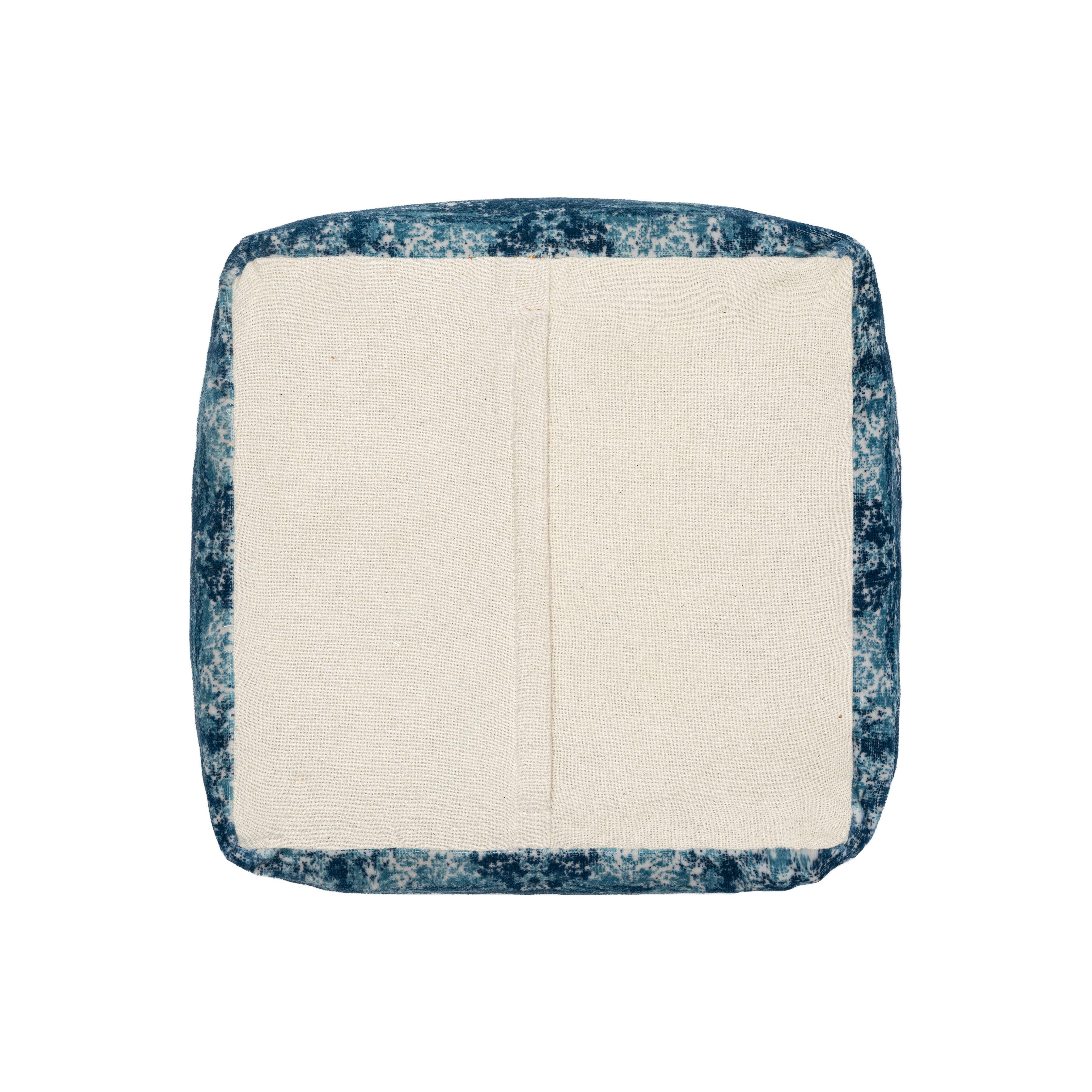 Milano Distressed Medallion Pouf, Blue, large