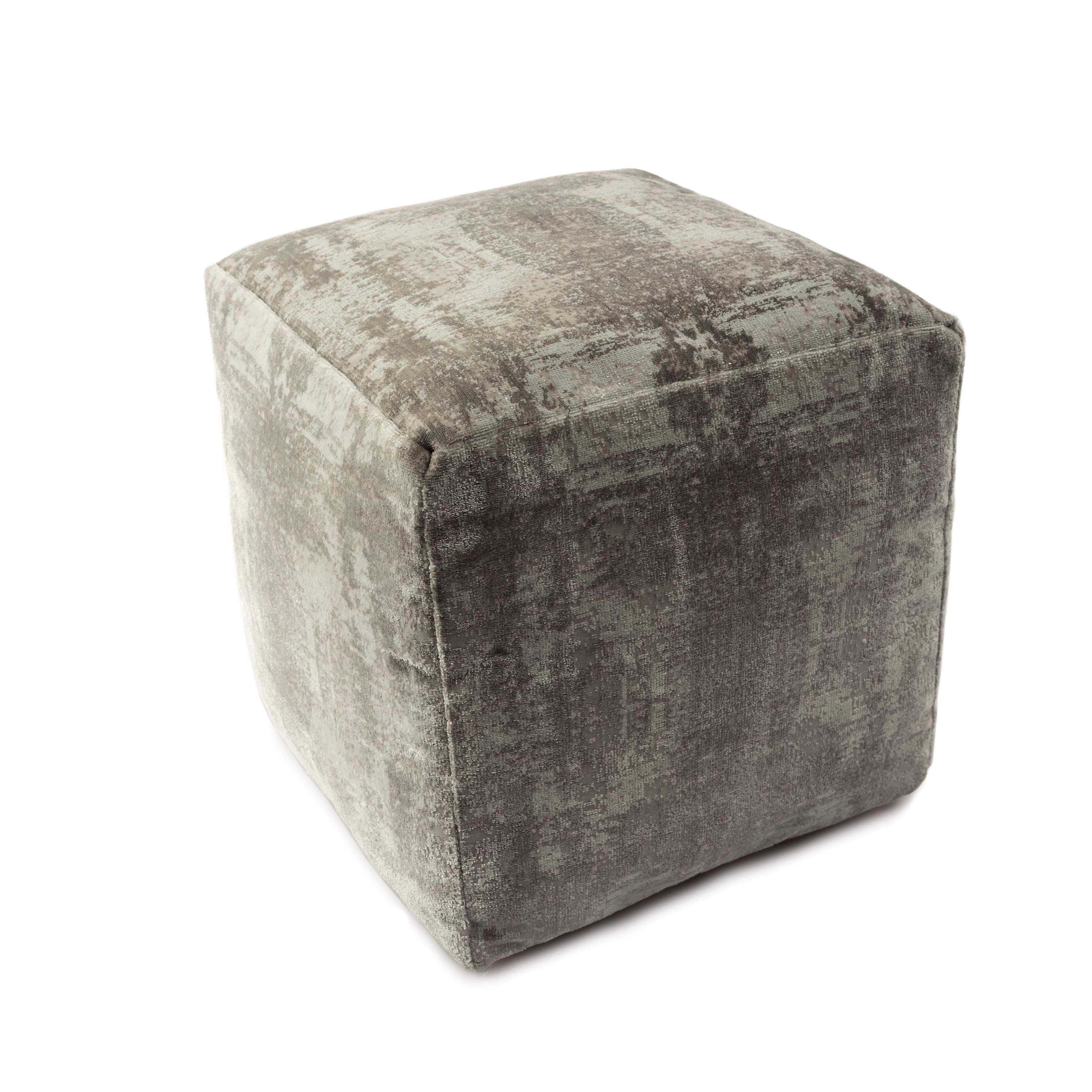 Milano Distressed Medallion Pouf, Gray, large
