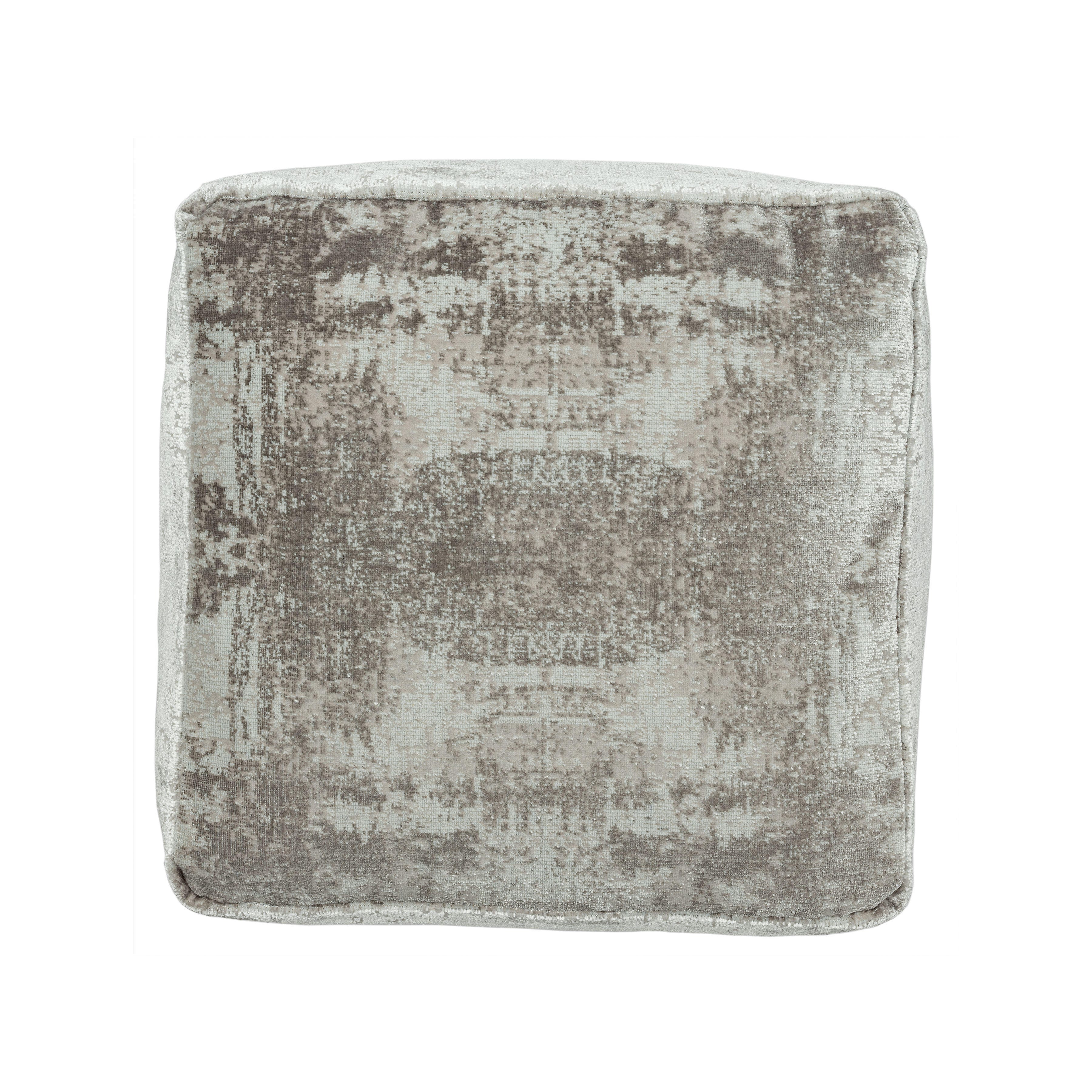 Milano Distressed Medallion Pouf, Gray, large