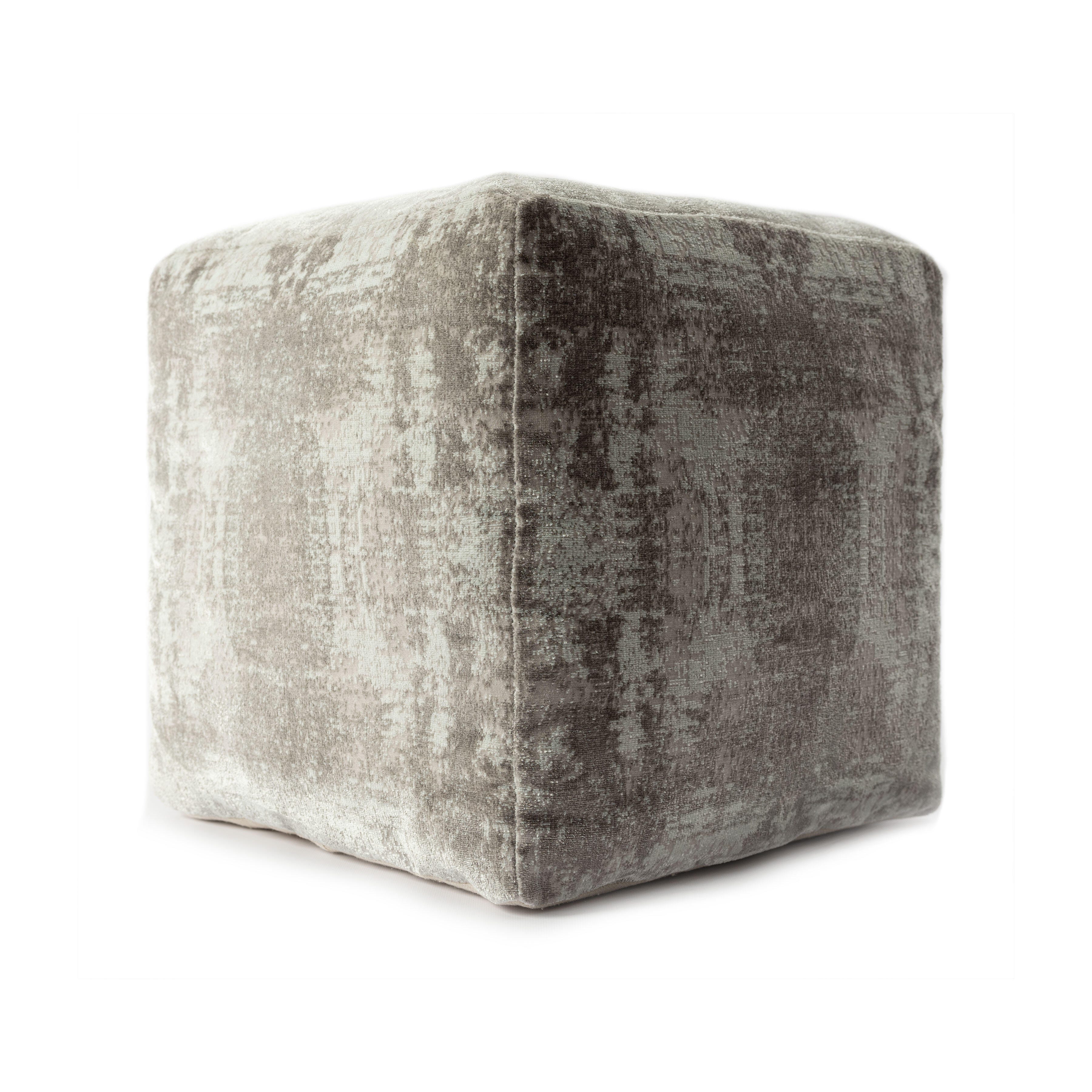 Milano Distressed Medallion Pouf, Gray, large
