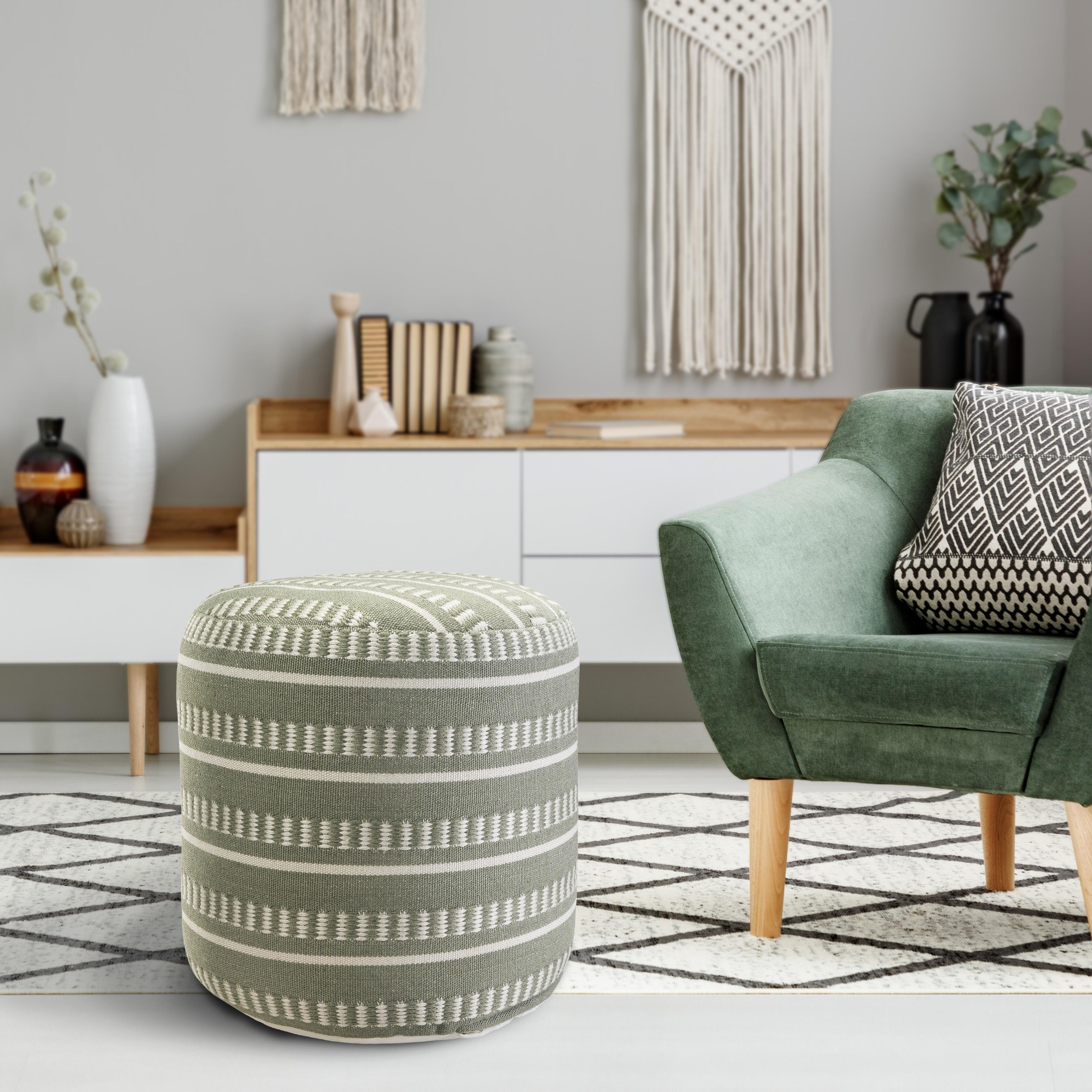 Atlantis Striped Pouf, Green, large