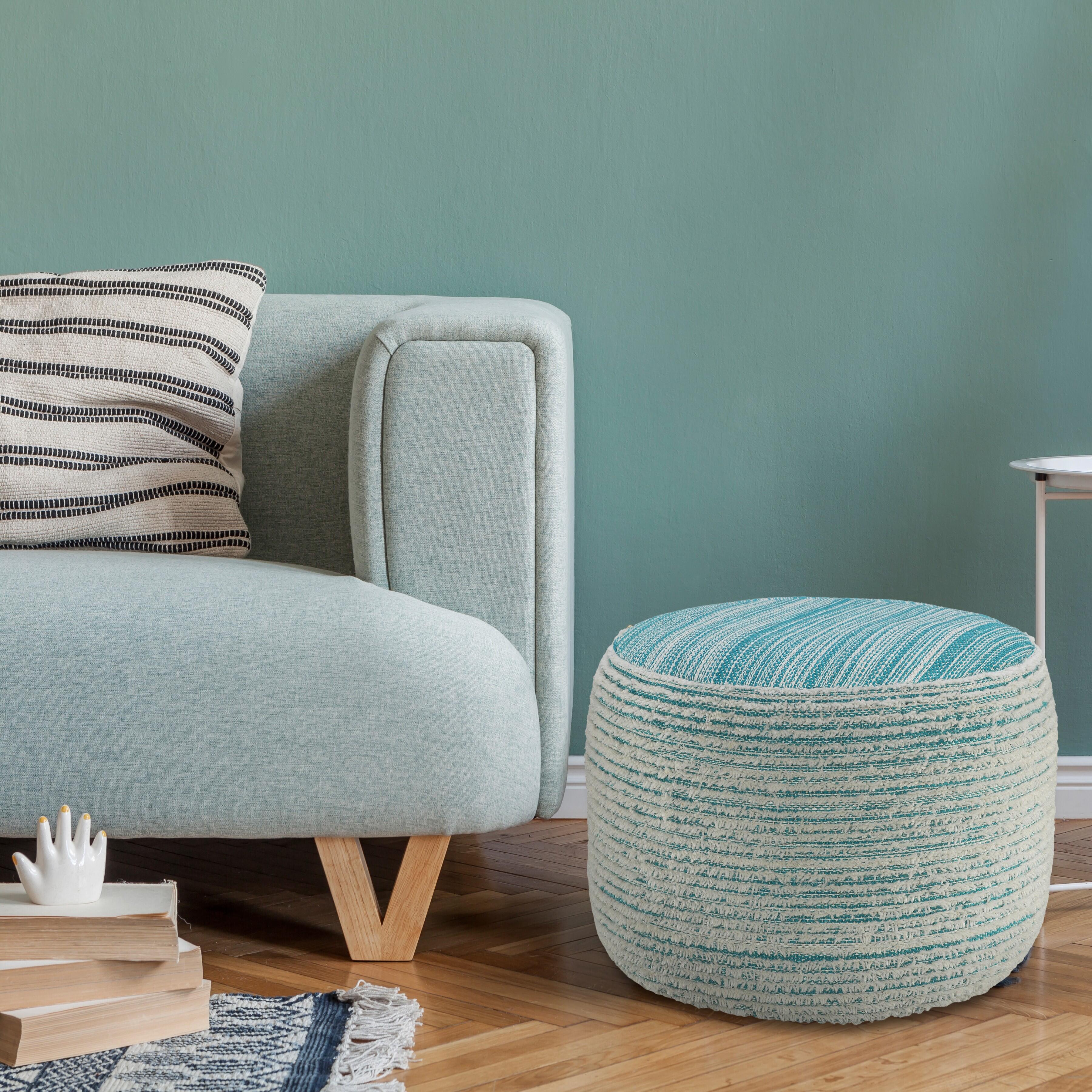 Havana Striped Pouf, Blue, large