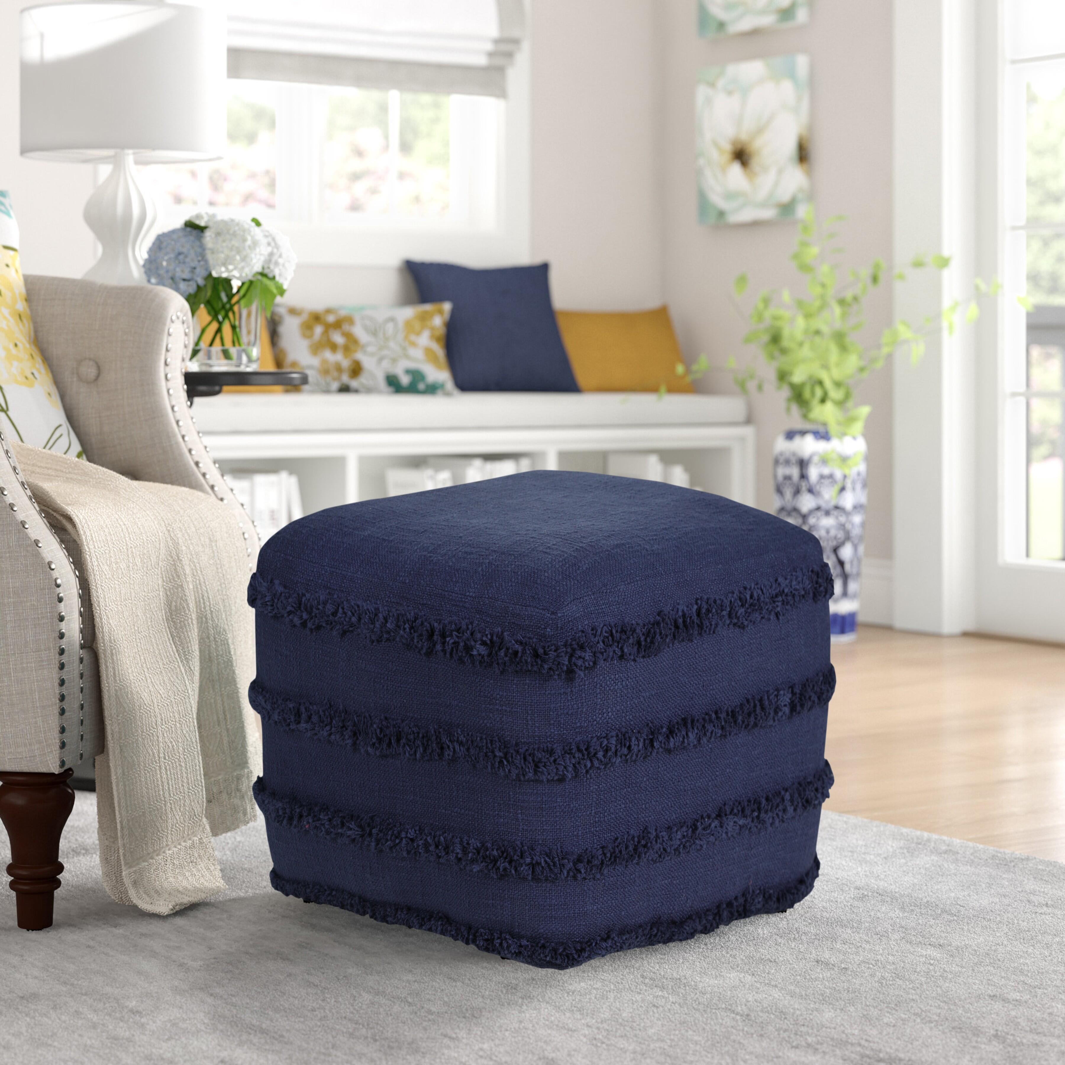 Revelation Striped Pouf, Blue, large