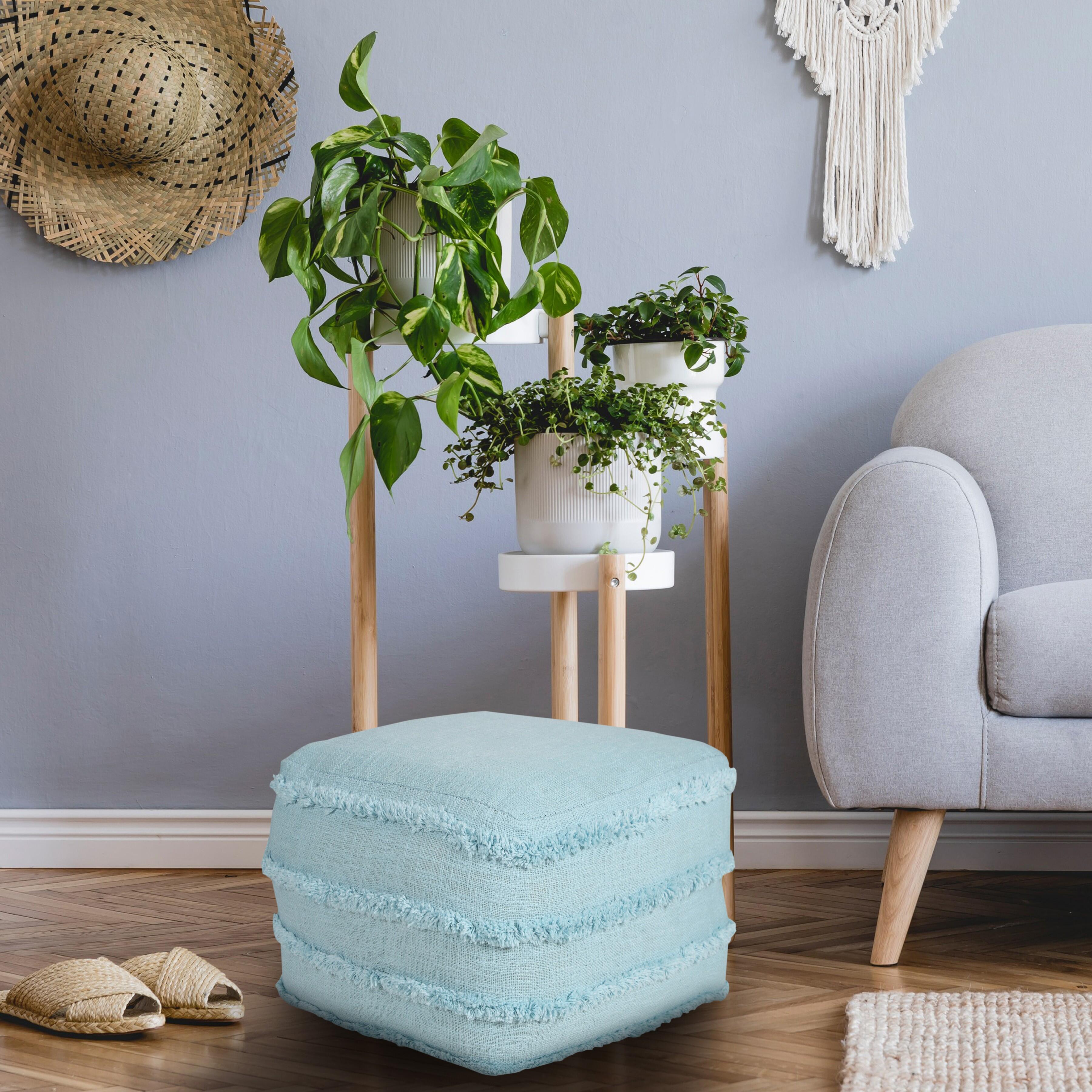 Revelation Striped Pouf, Light Blue, large