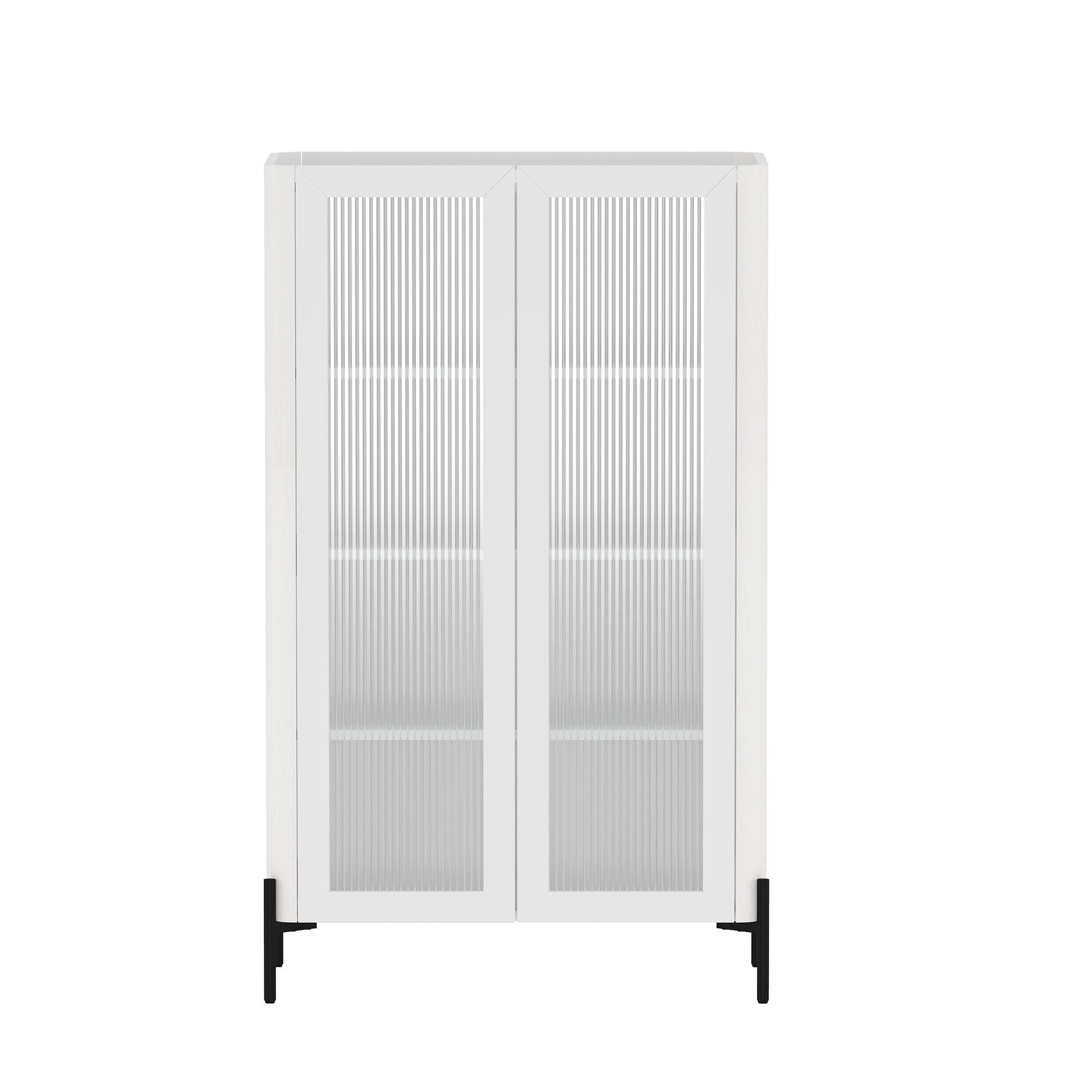 Manhattan Comfort Abbey 32" Ribbed Tempered Glass Door Accent Cabinet, White, large