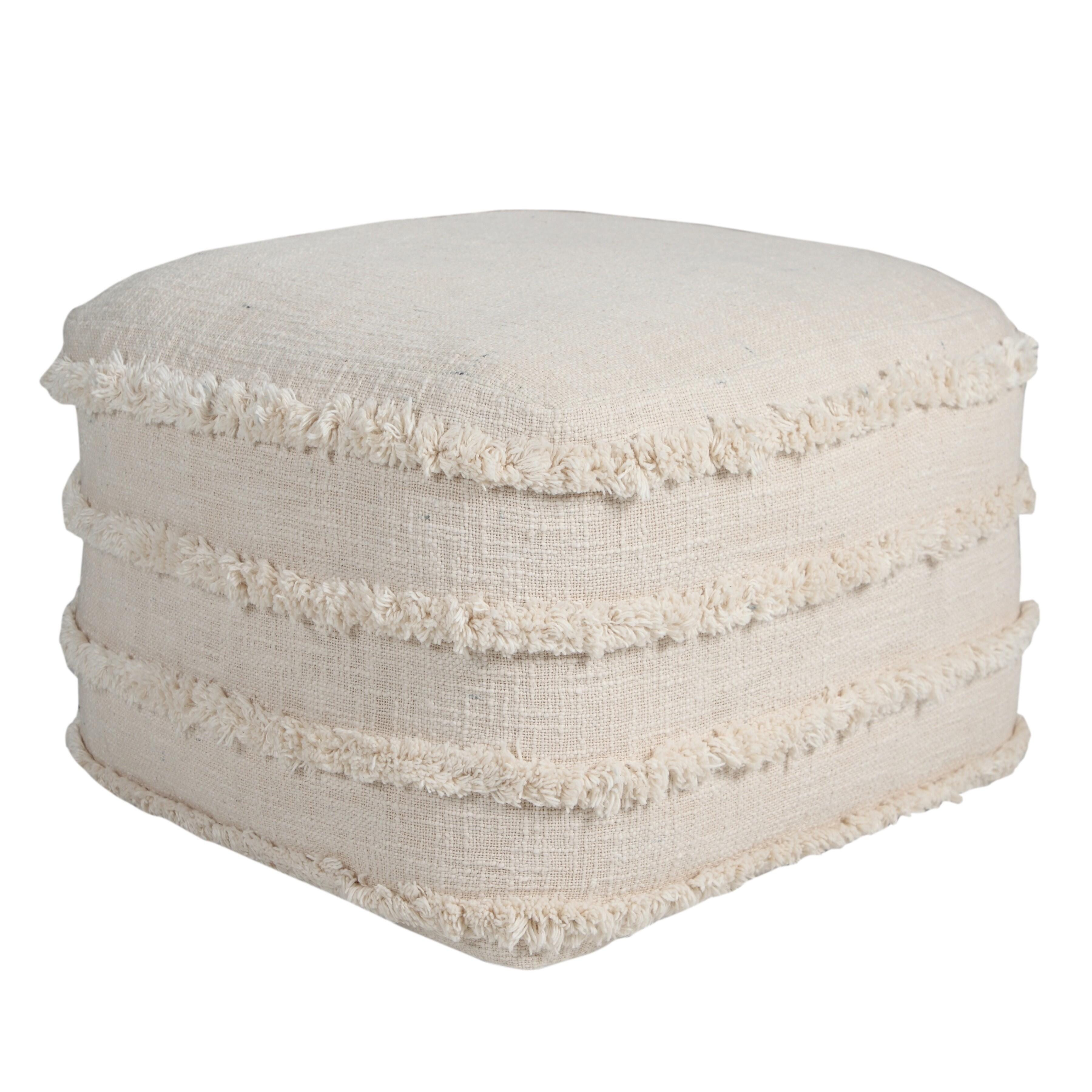 Revelation Striped Pouf, Cream, large