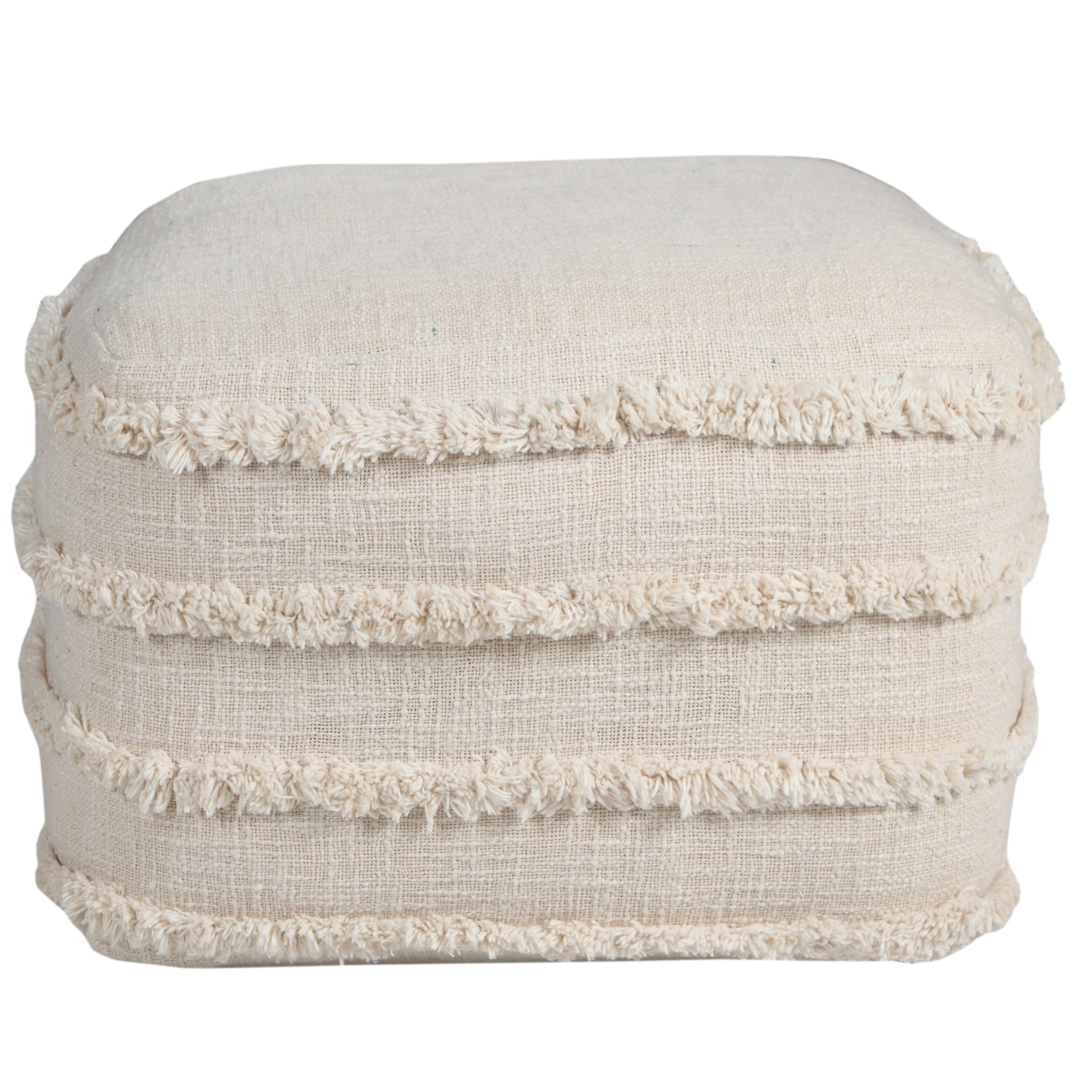 Revelation Striped Pouf, Cream, large