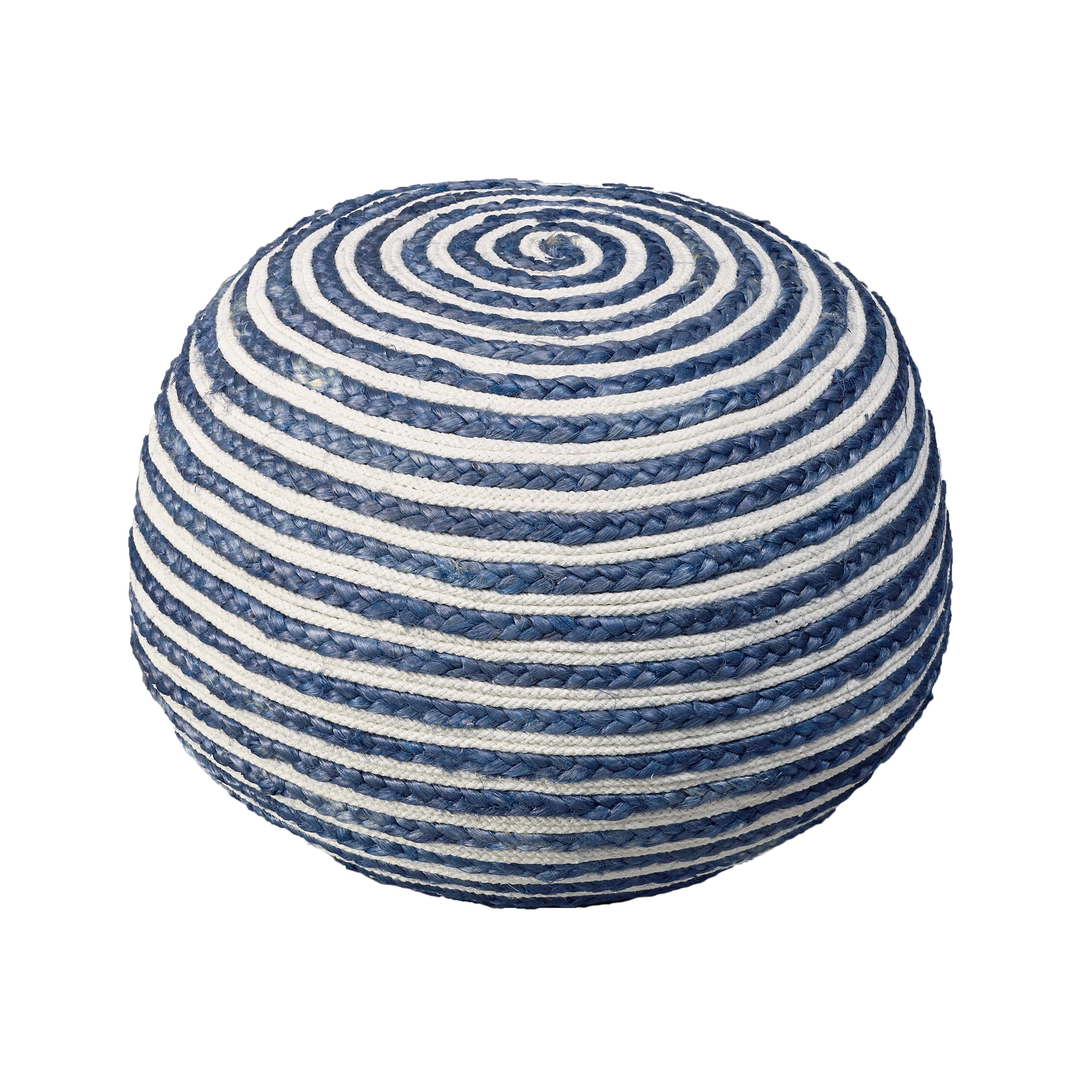 Serena Striped Braided Pouf, Blue, large