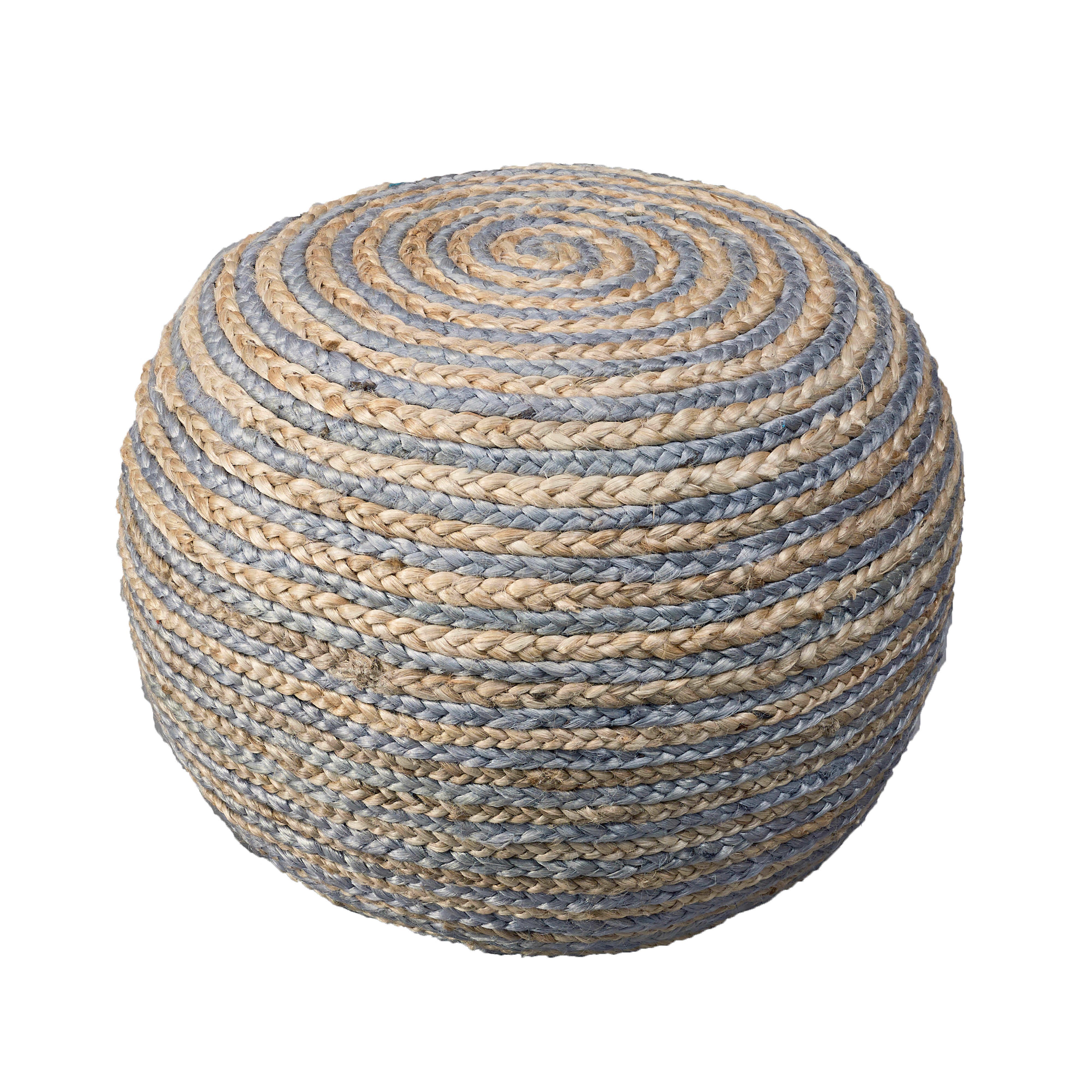 Serena Striped Braided Pouf, Gray/Natural, large