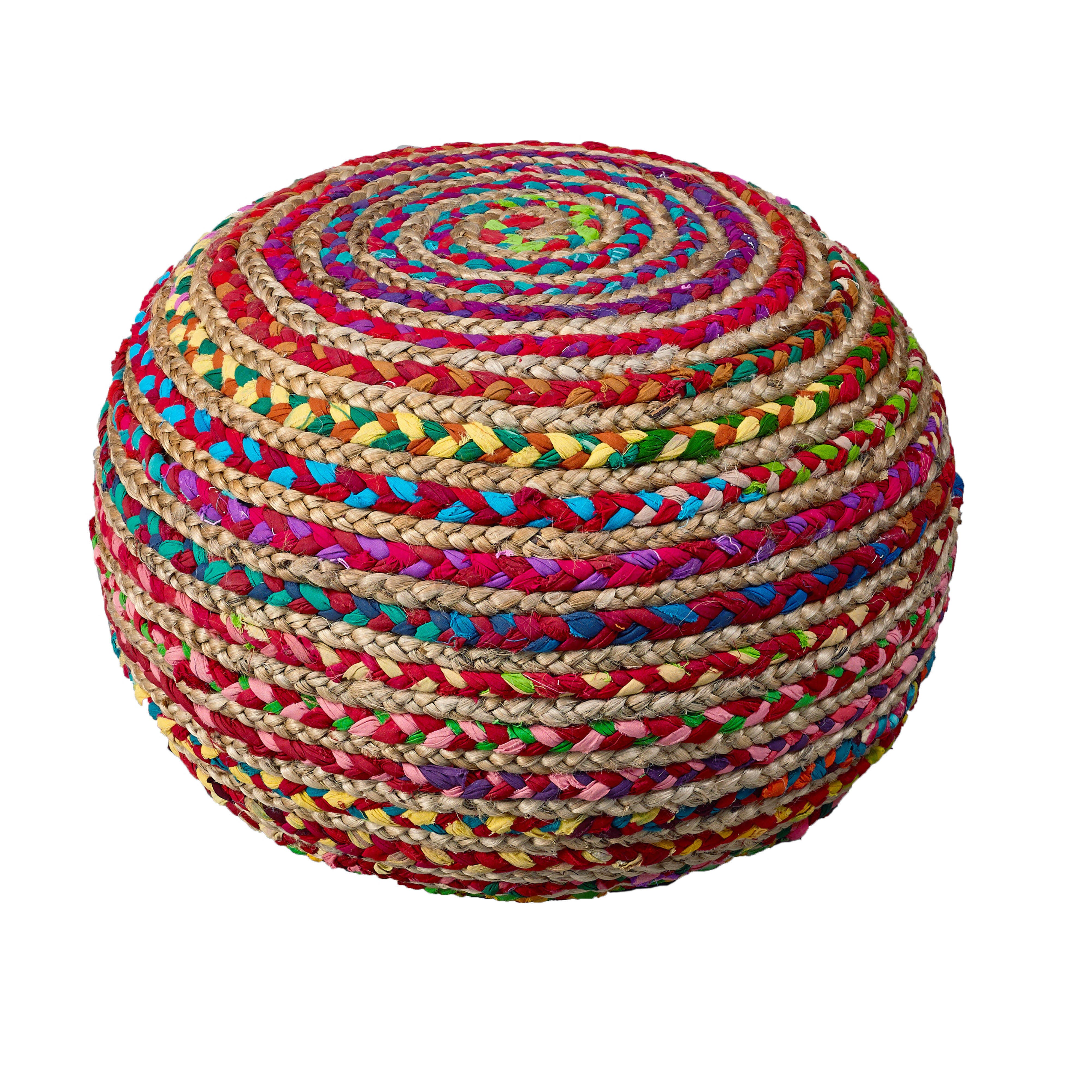 Serena Striped Braided Pouf, Multi, large