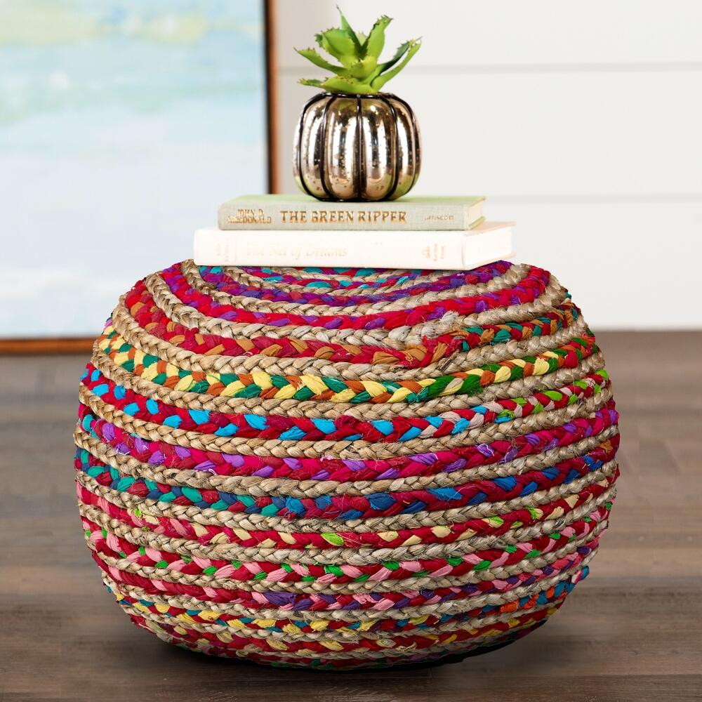 Serena Striped Braided Pouf, Multi, large