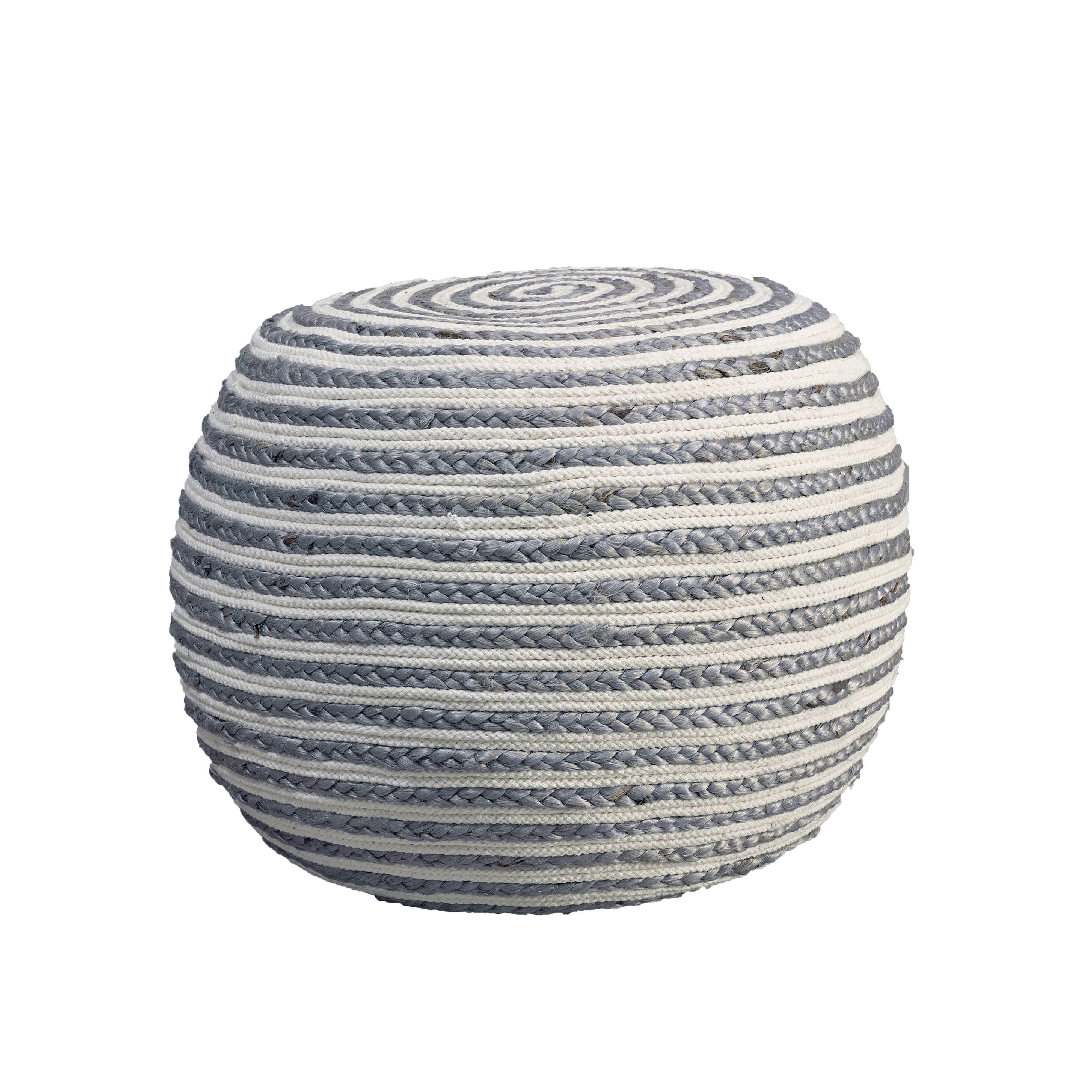 Serena Striped Braided Pouf, Gray/White, large