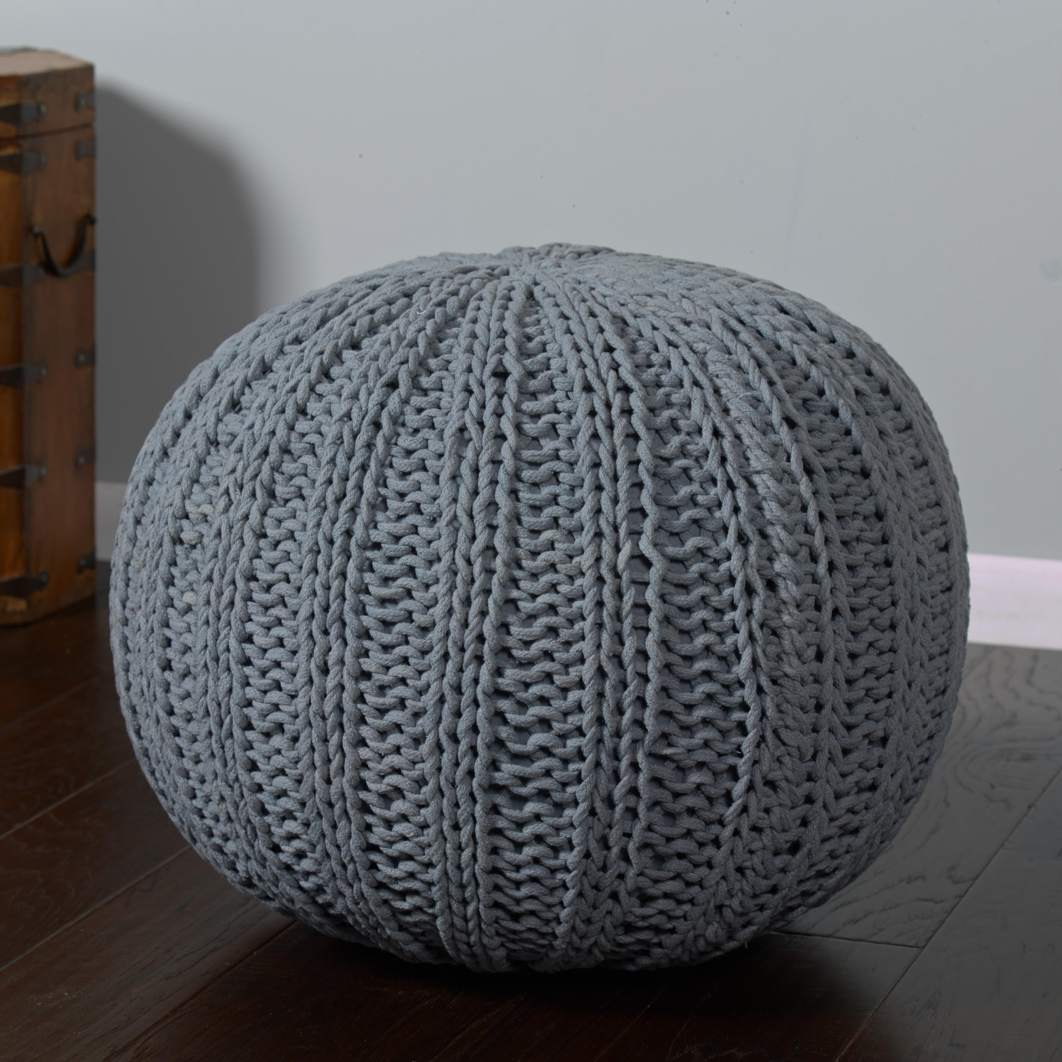 Celtic Cableknit Pouf, Gray, large