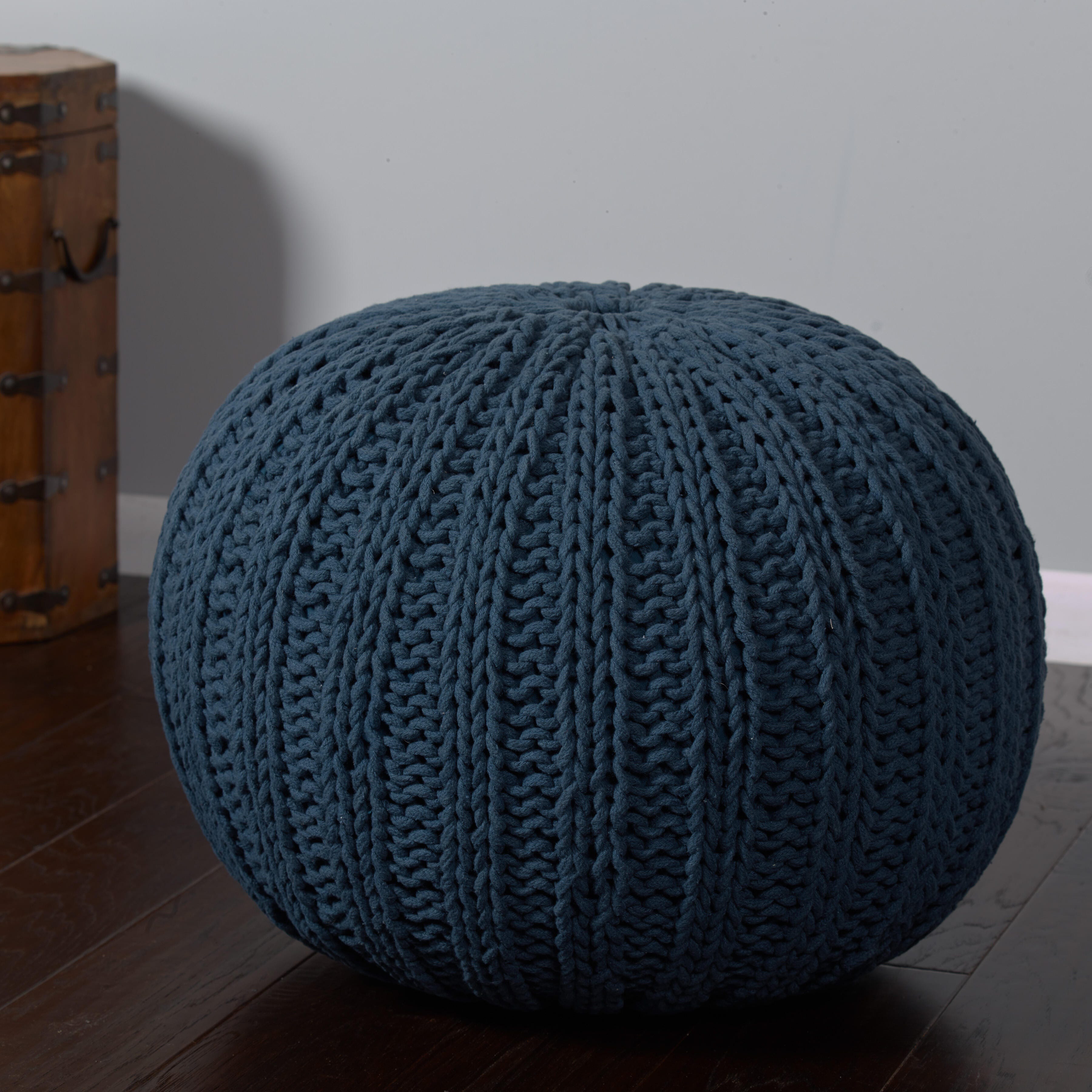 Celtic Cableknit Pouf, Navy, large