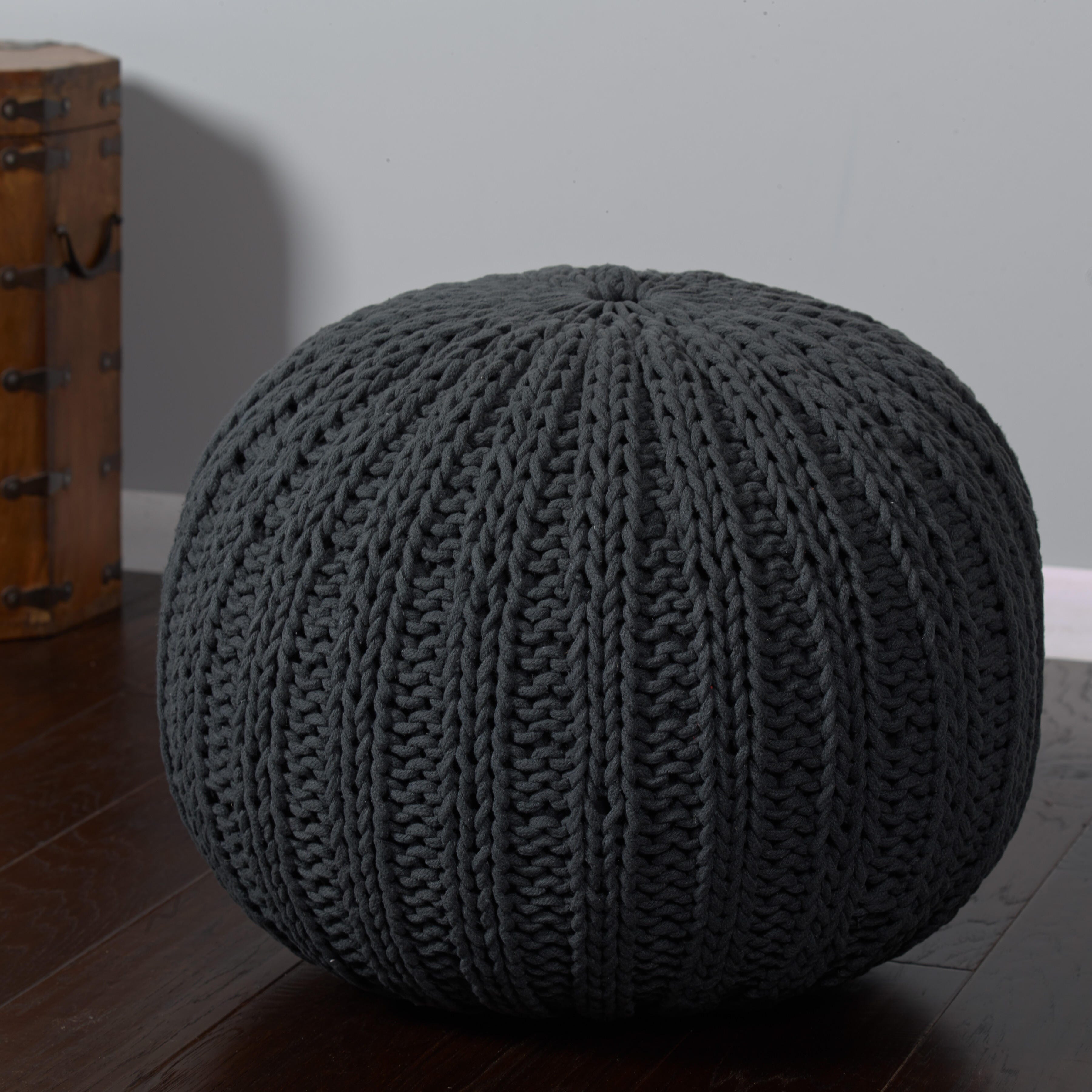 Celtic Cableknit Pouf, Charcoal, large