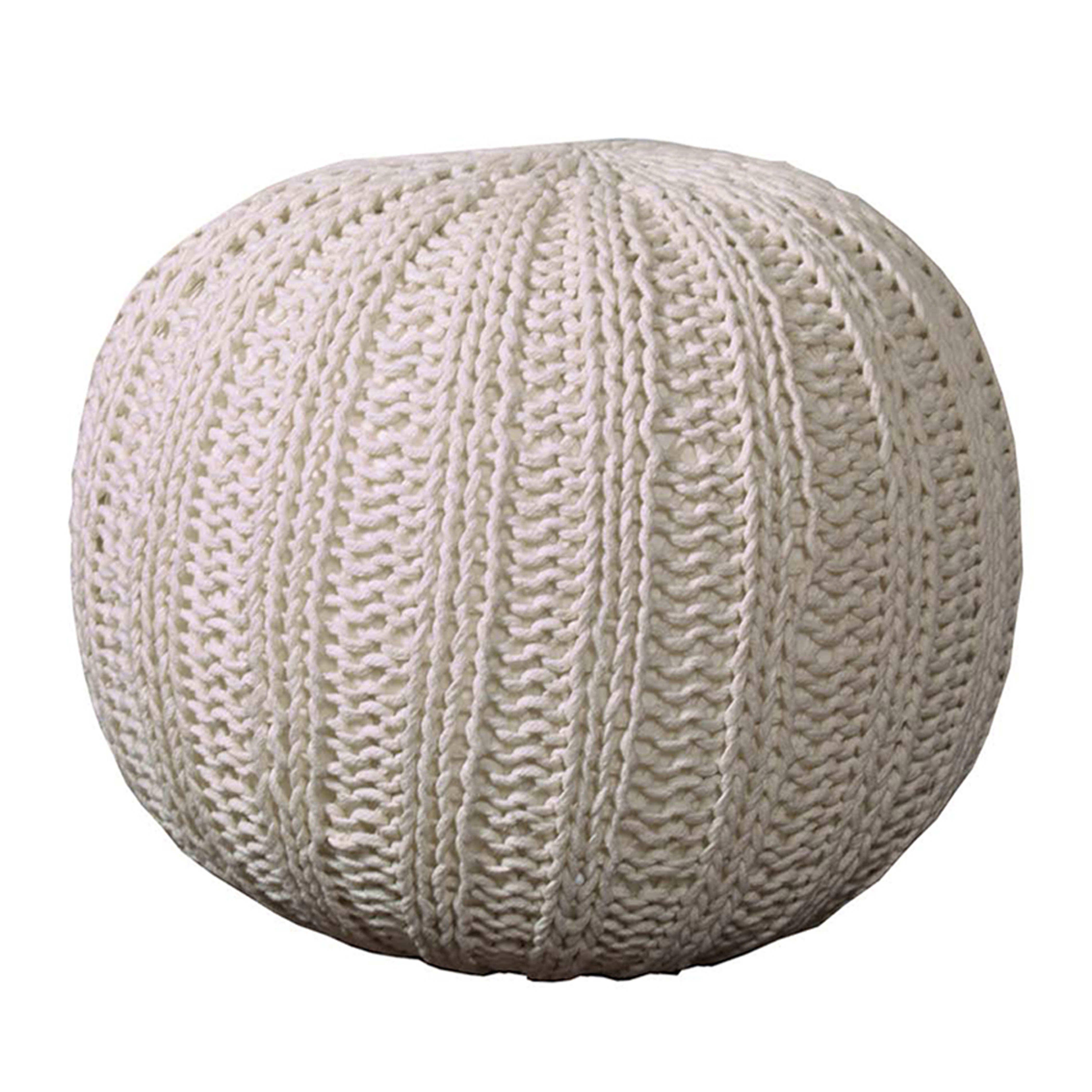 Celtic Cableknit Pouf, Ivory, large