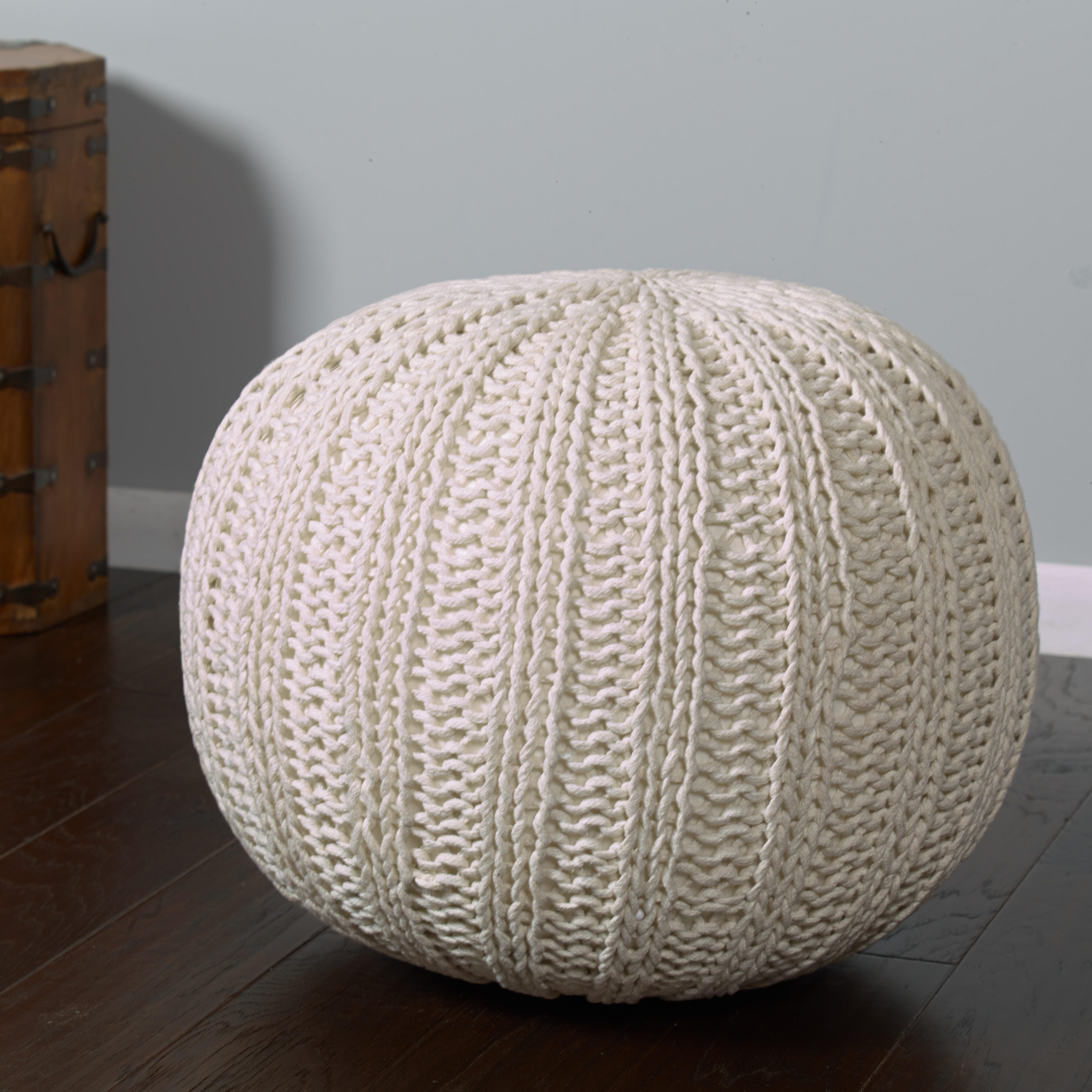Celtic Cableknit Pouf, Ivory, large