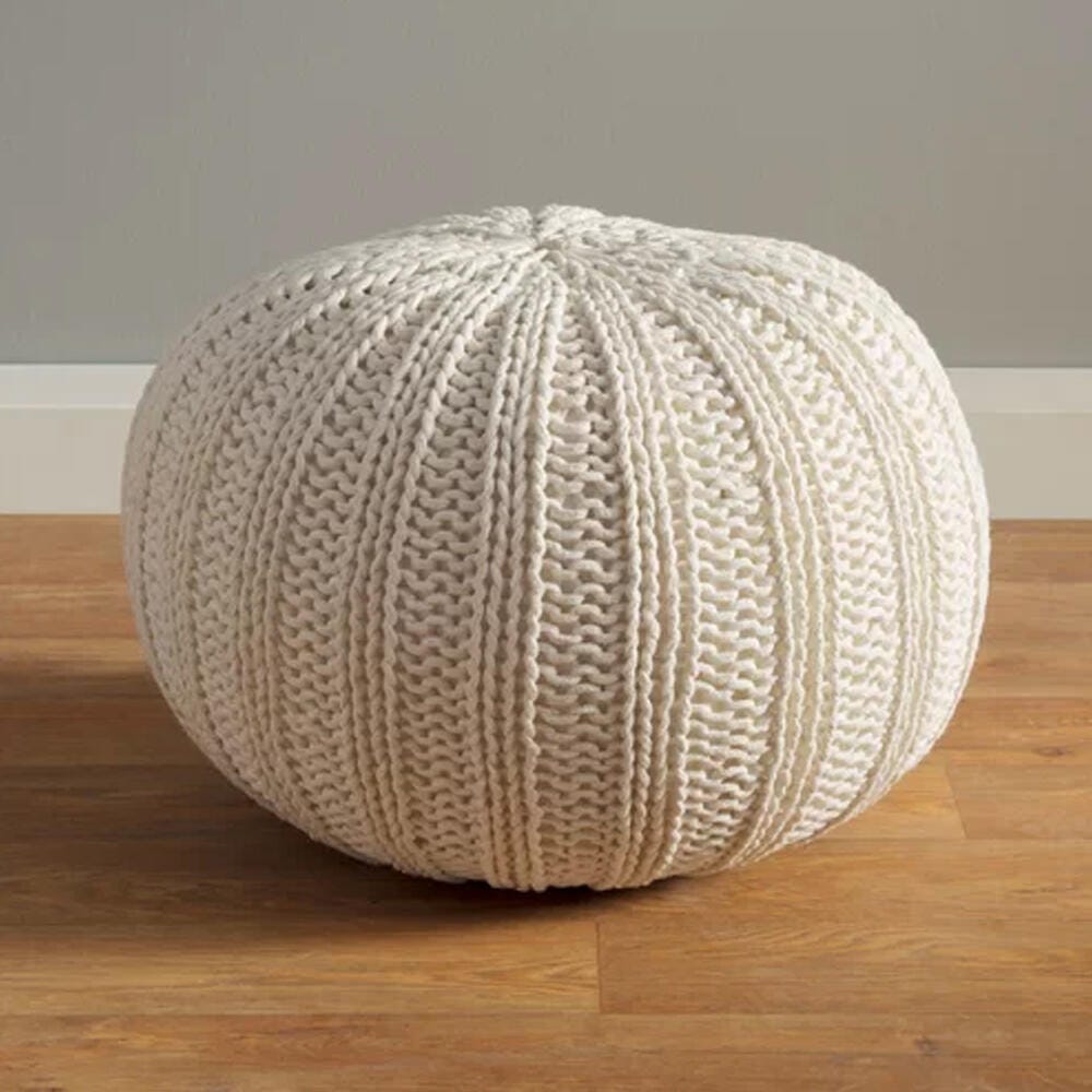 Celtic Cableknit Pouf, Ivory, large