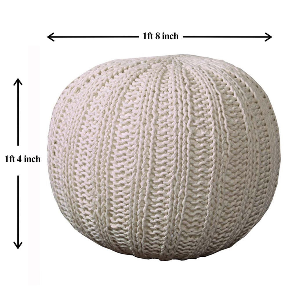 Celtic Cableknit Pouf, Ivory, large