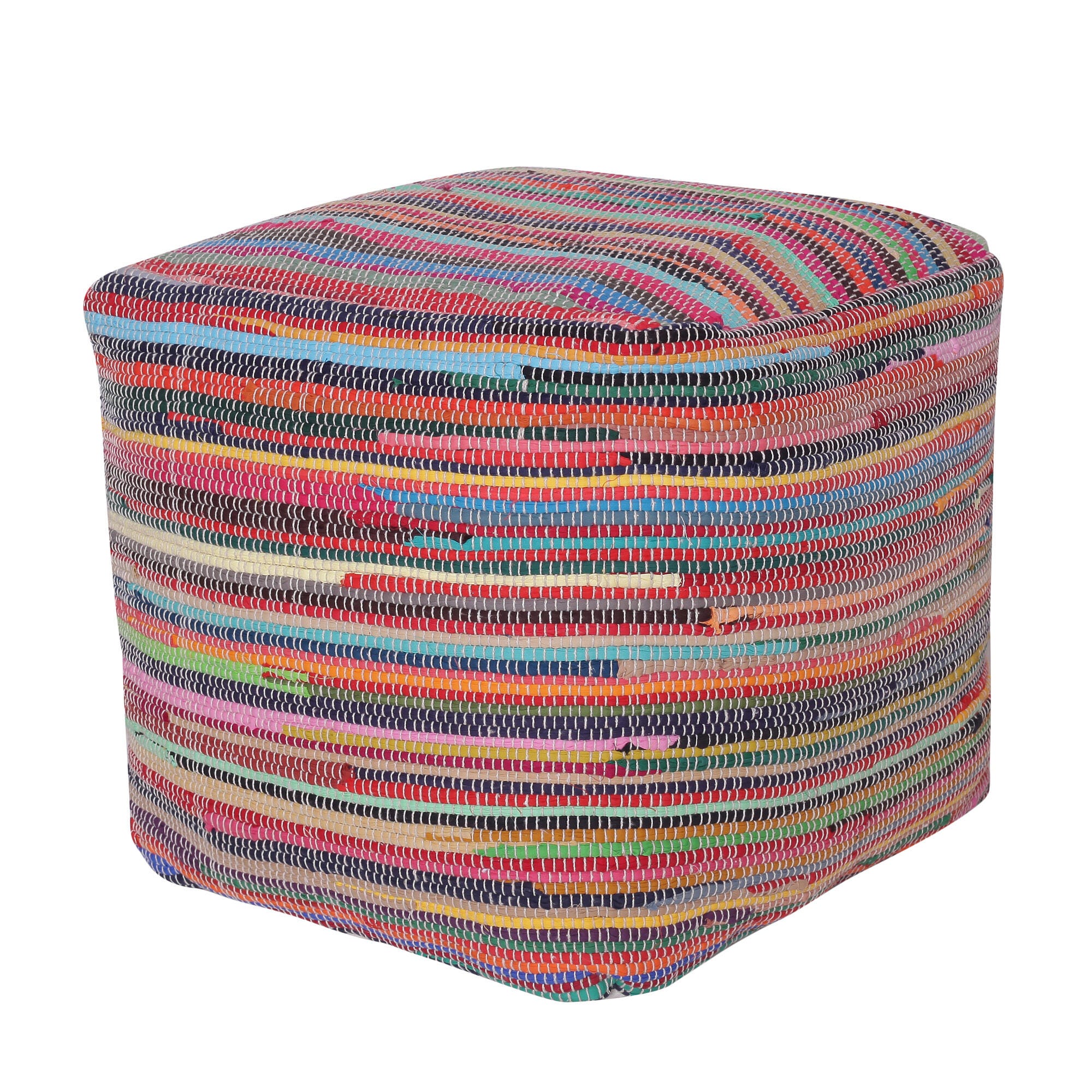 Andros Striped Cube Pouf, , large
