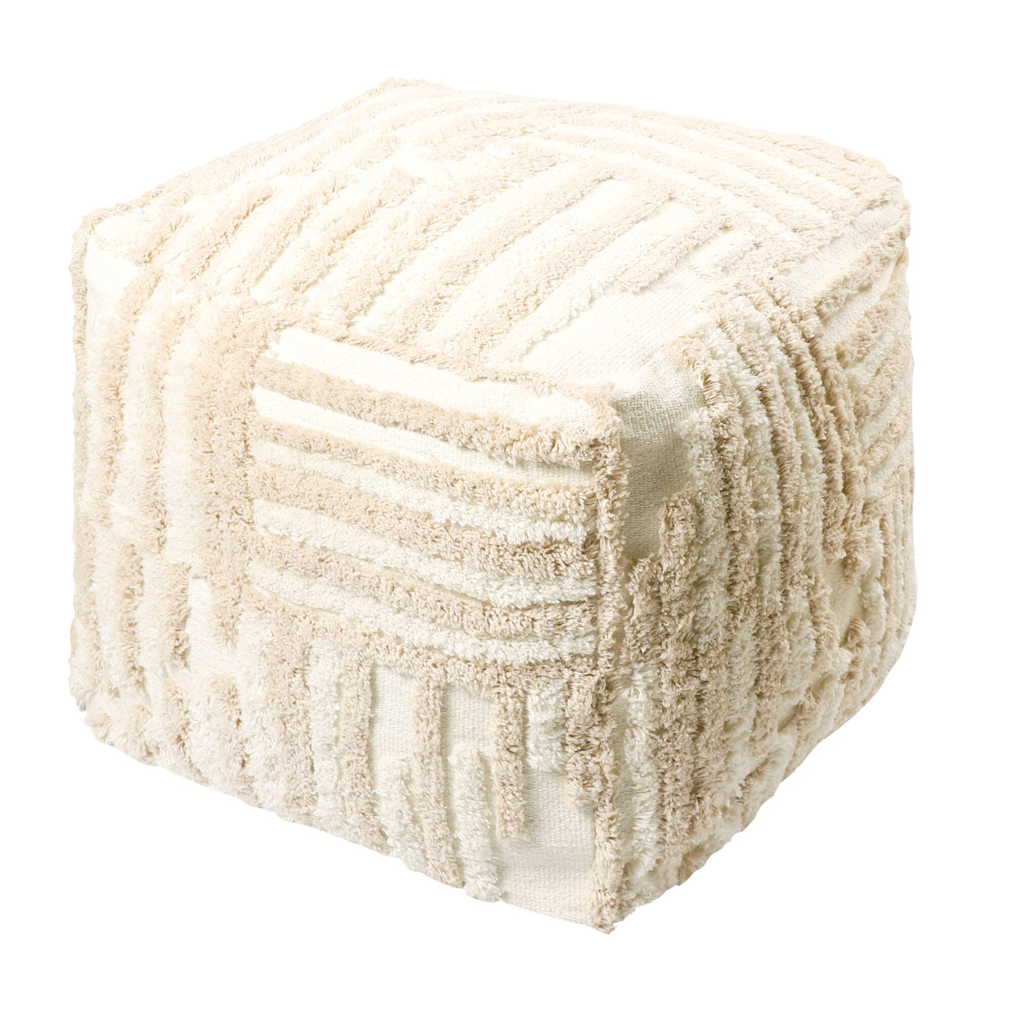 Stacy Garcia Striped Cube Pouf, Beige, large