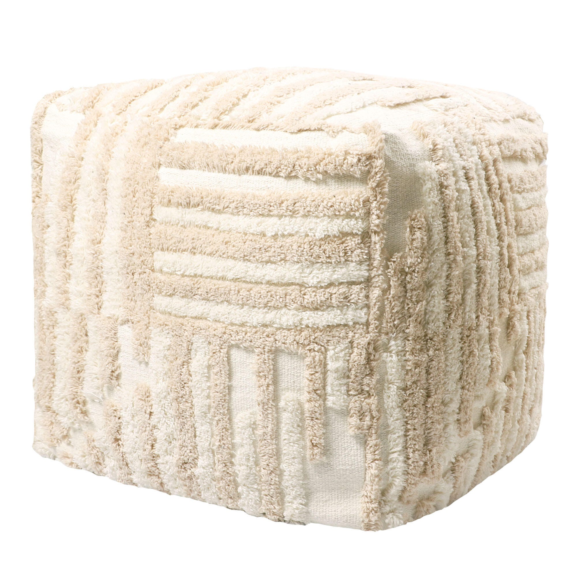 Stacy Garcia Striped Cube Pouf, Beige, large