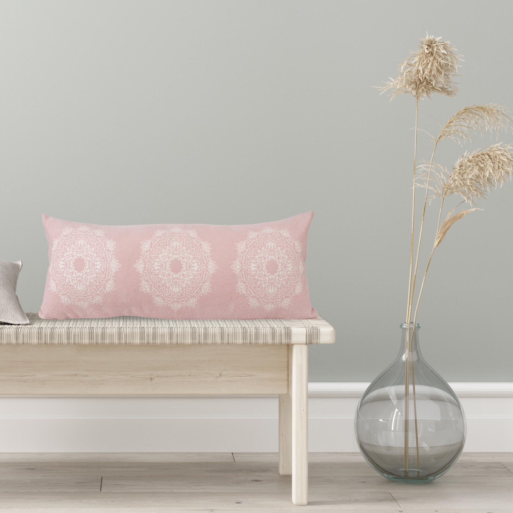 Suvii Home Madeline Lumbar Decorative Throw Pillow, Light Pink/White, rollover