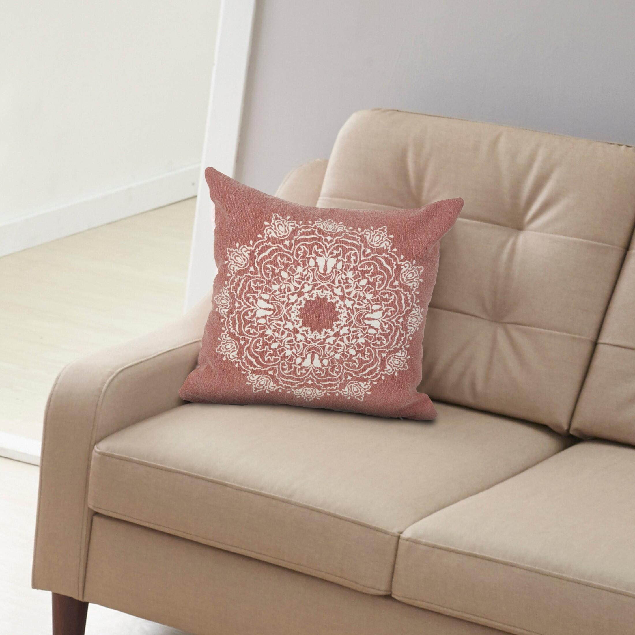Suvii Home Madeline Decorative Throw Pillow, Dusty Rose/White, large