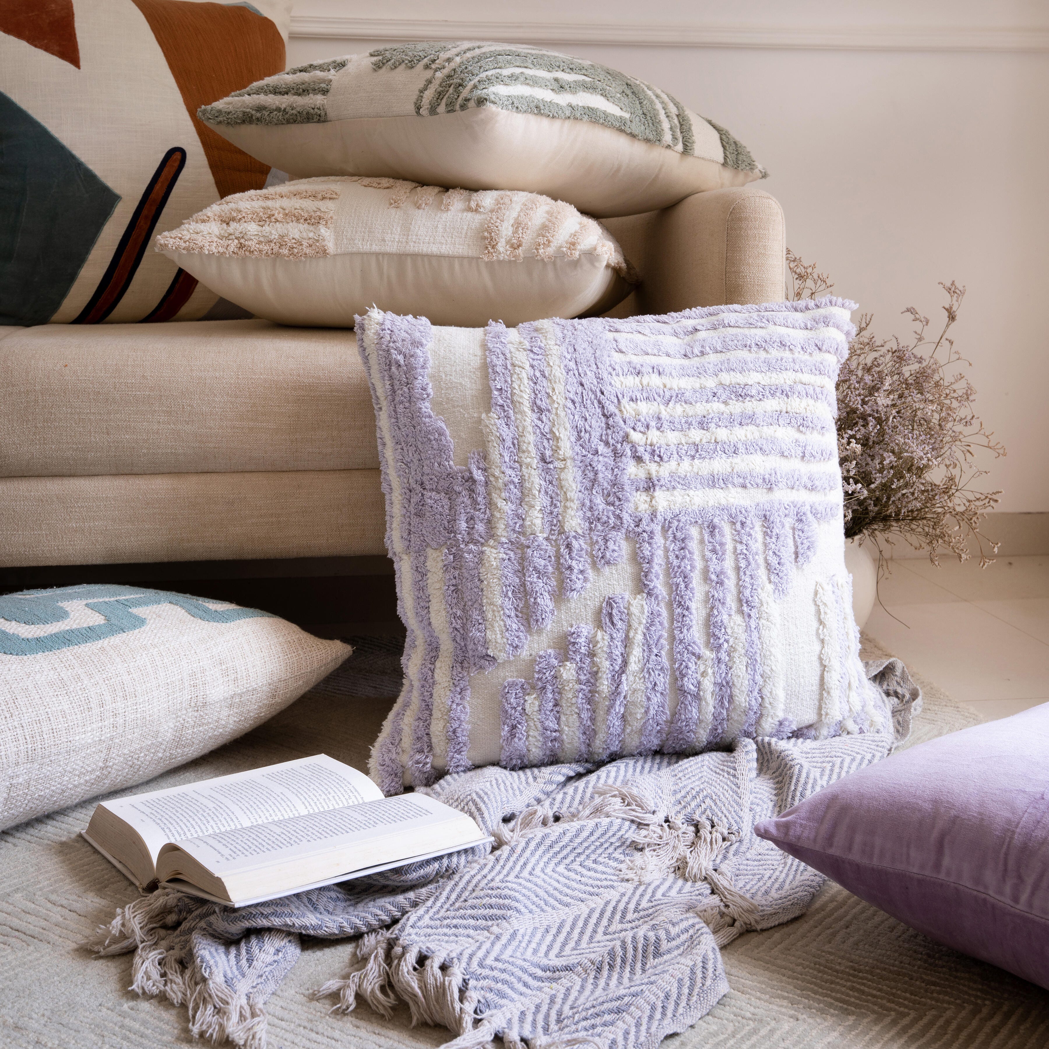 Suvii Home Stacy Garcia Decorative Throw Pillow, Lilac/White, large