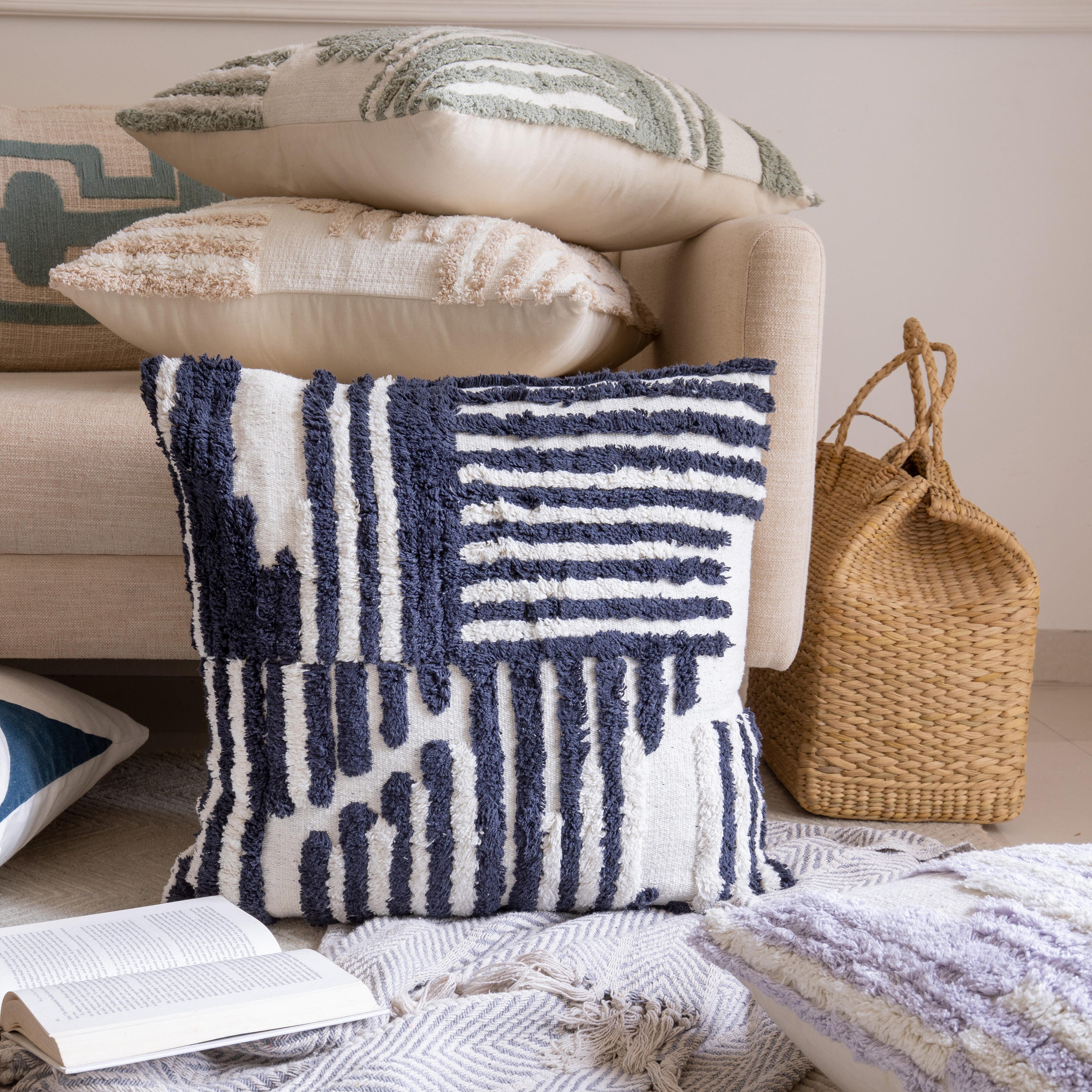 Suvii Home Stacy Garcia Decorative Throw Pillow, Navy/White, large