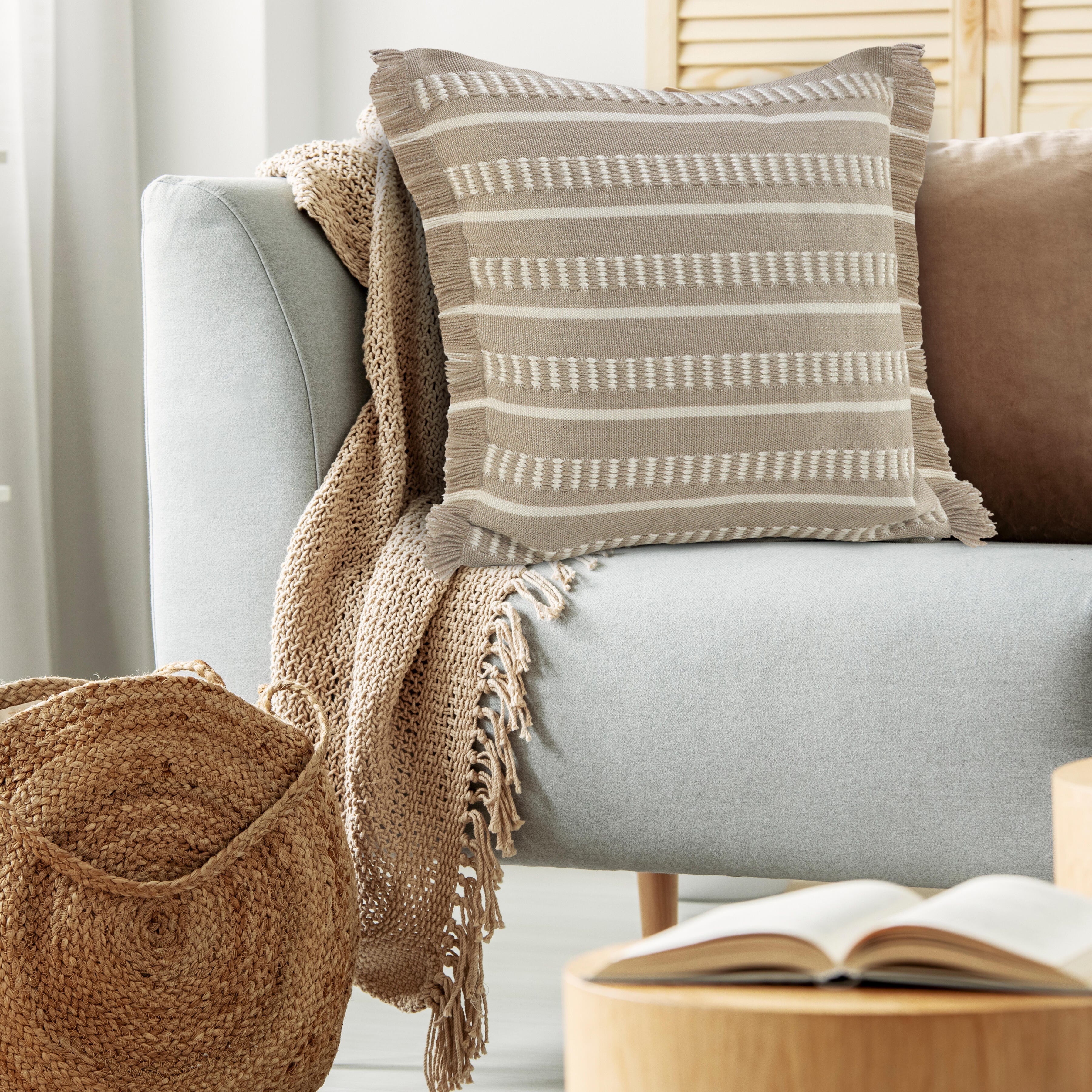 Suvii Home Addison Dash Striped Decorative Throw Pillow, Taupe/White, rollover