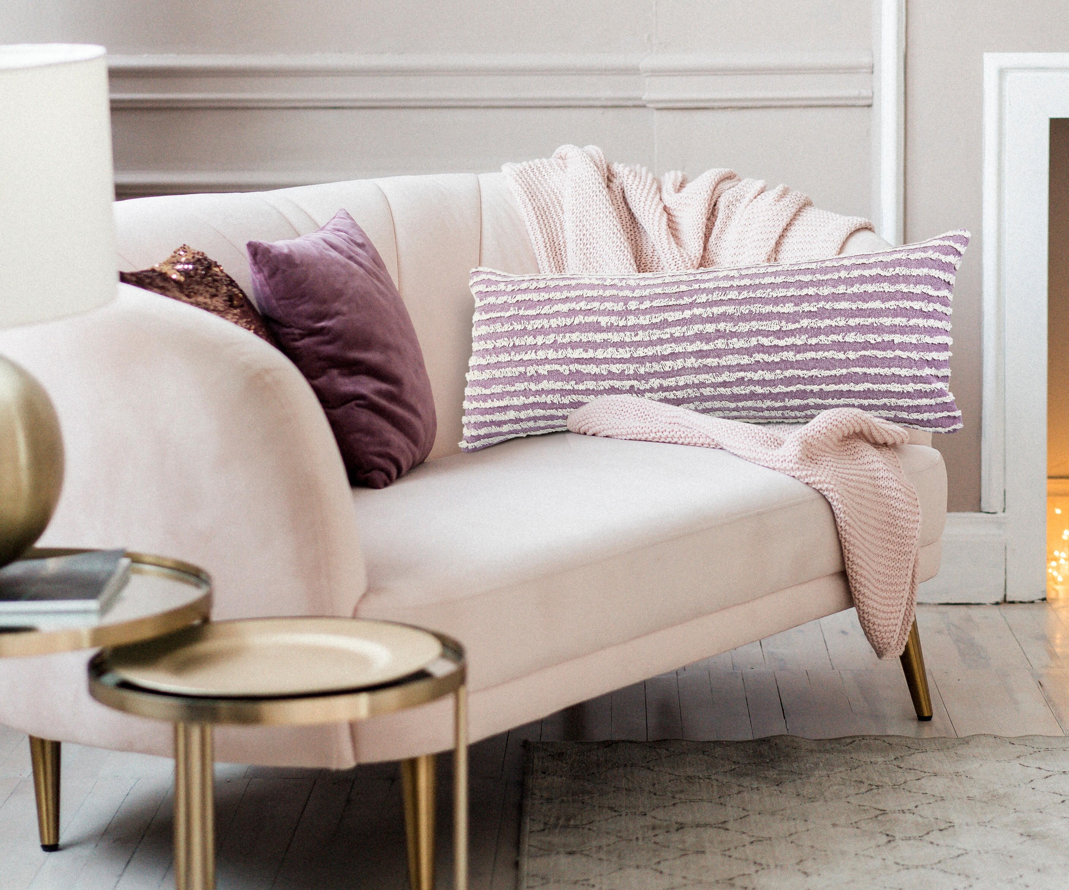 Suvii Home Yana Lumbar Decorative Throw Pillow, Lavender Mist/Cream, large