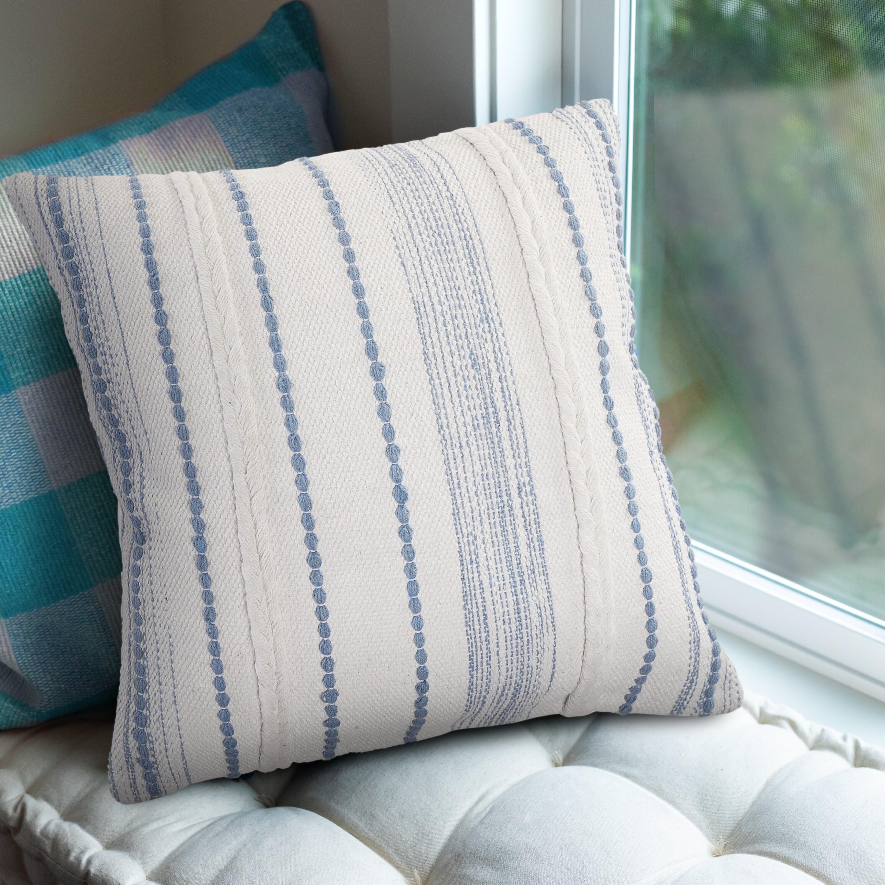 Suvii Home Ella Textured Decorative Throw Pillow, White/Blue, large