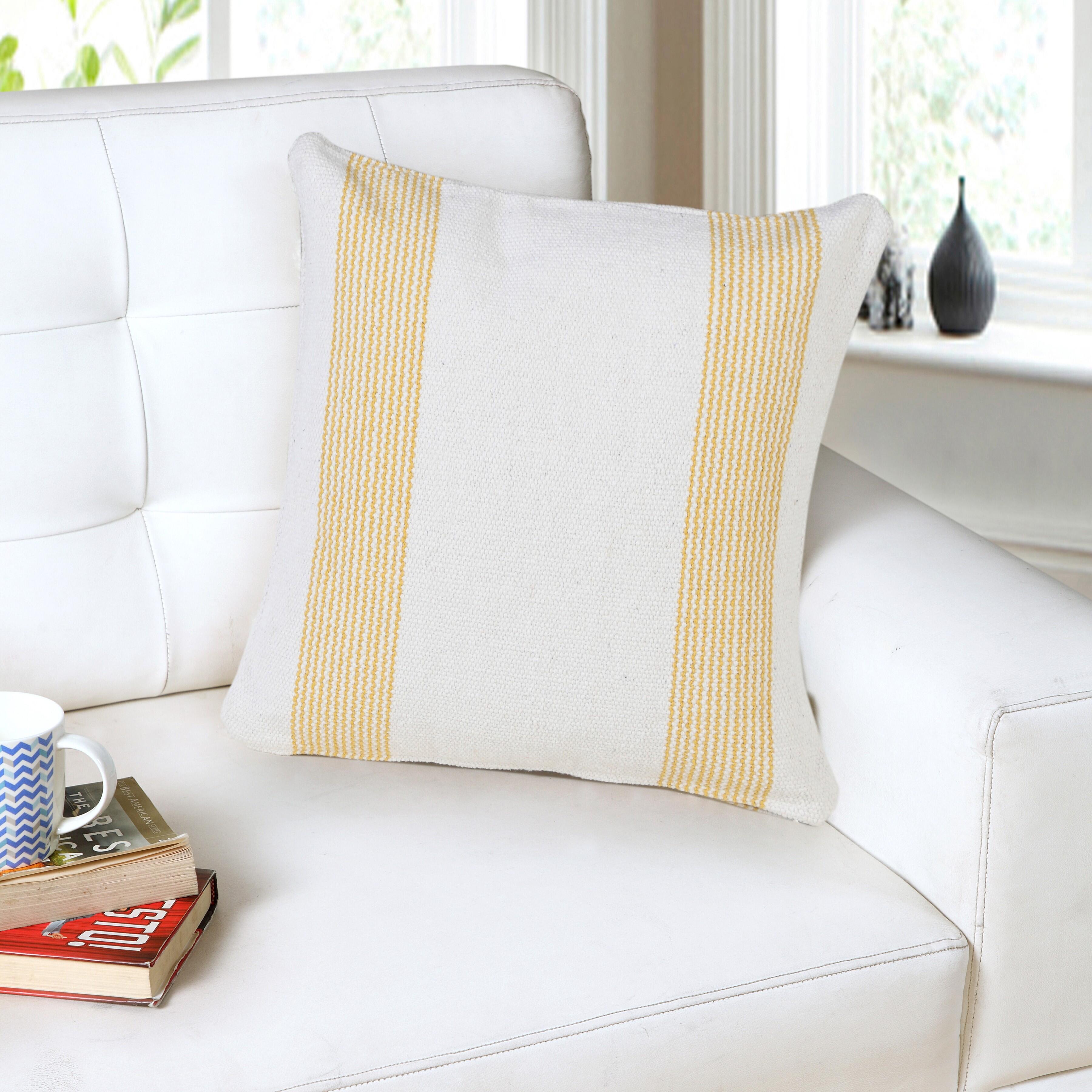Suvii Home Callie Pinstripe Decorative Throw Pillow, Yellow/White, rollover