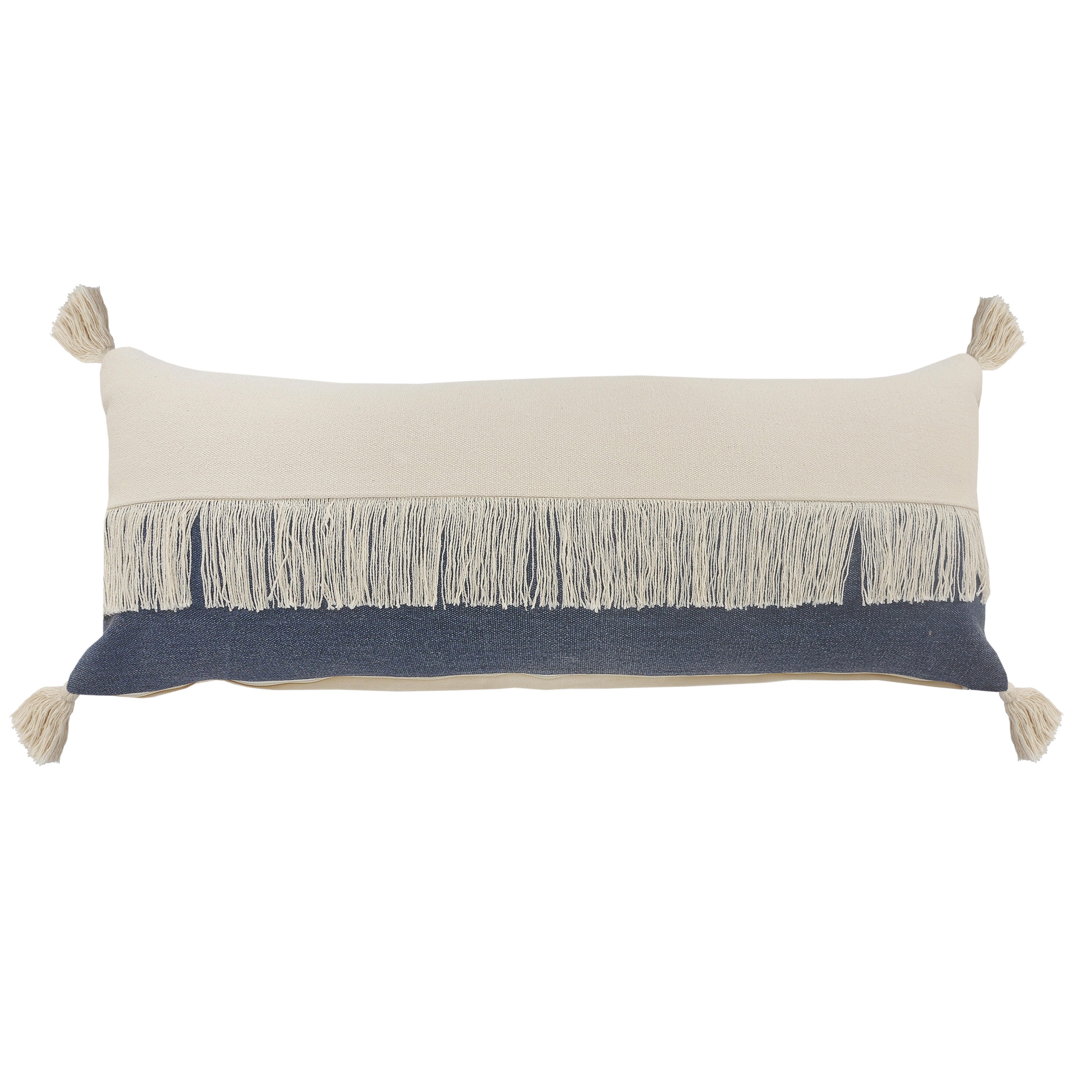 Suvii Home Clara Lumbar Decorative Throw Pillow, Denim Blue/Off-White, large