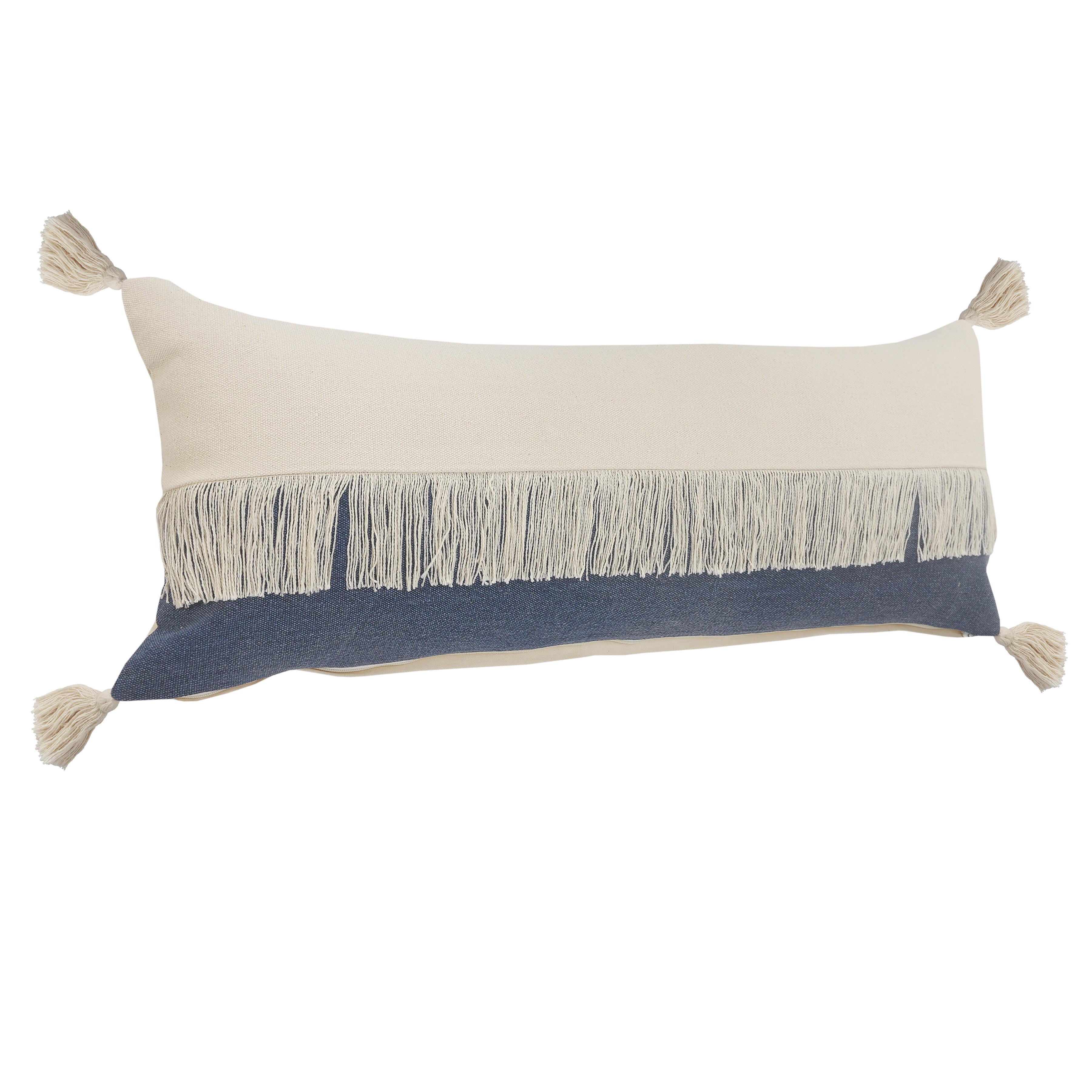 Suvii Home Clara Lumbar Decorative Throw Pillow, Denim Blue/Off-White, large
