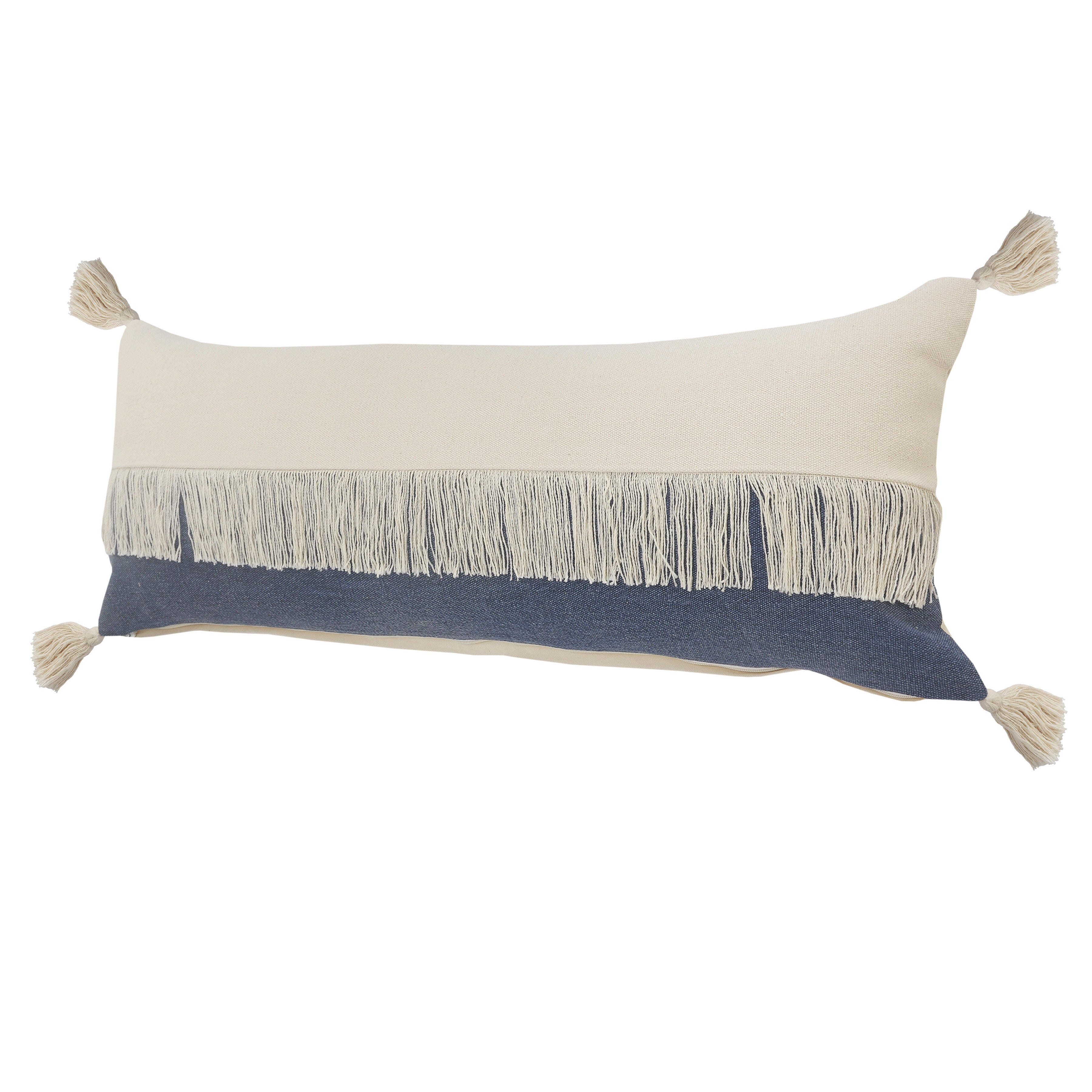 Suvii Home Clara Lumbar Decorative Throw Pillow, Denim Blue/Off-White, large