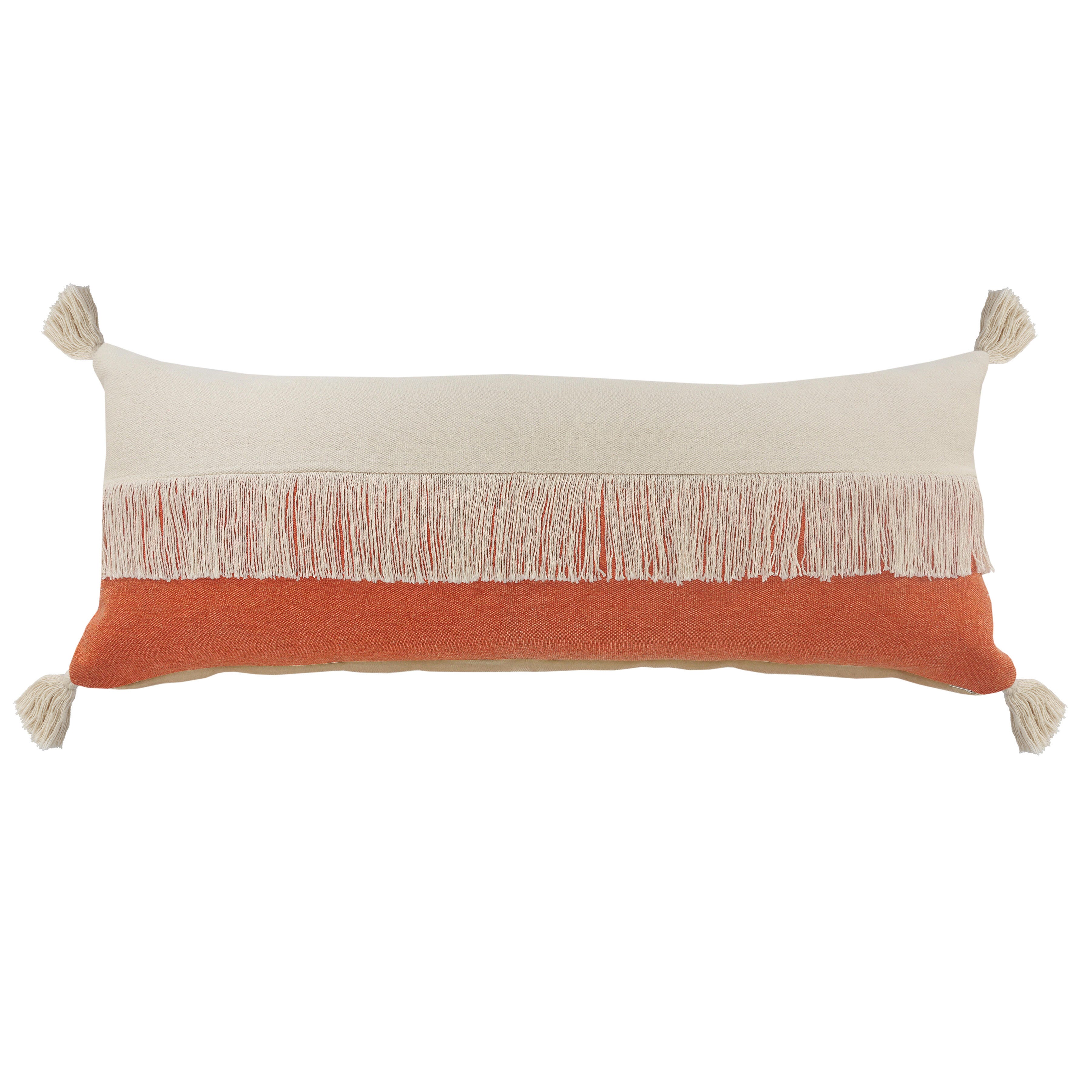 Suvii Home Clara Lumbar Decorative Throw Pillow, Pumpkin Orange/Off-White, large