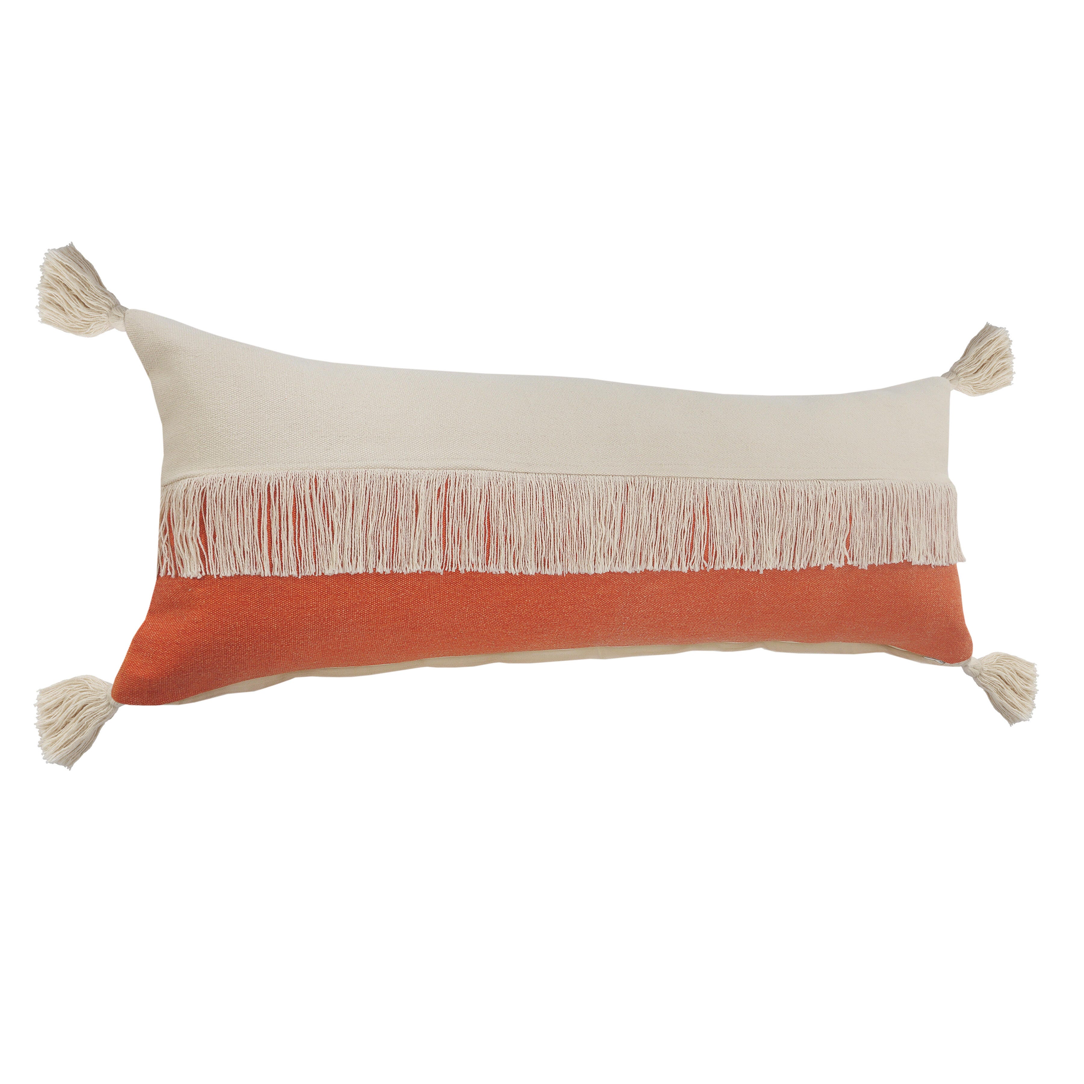 Suvii Home Clara Lumbar Decorative Throw Pillow, Pumpkin Orange/Off-White, large