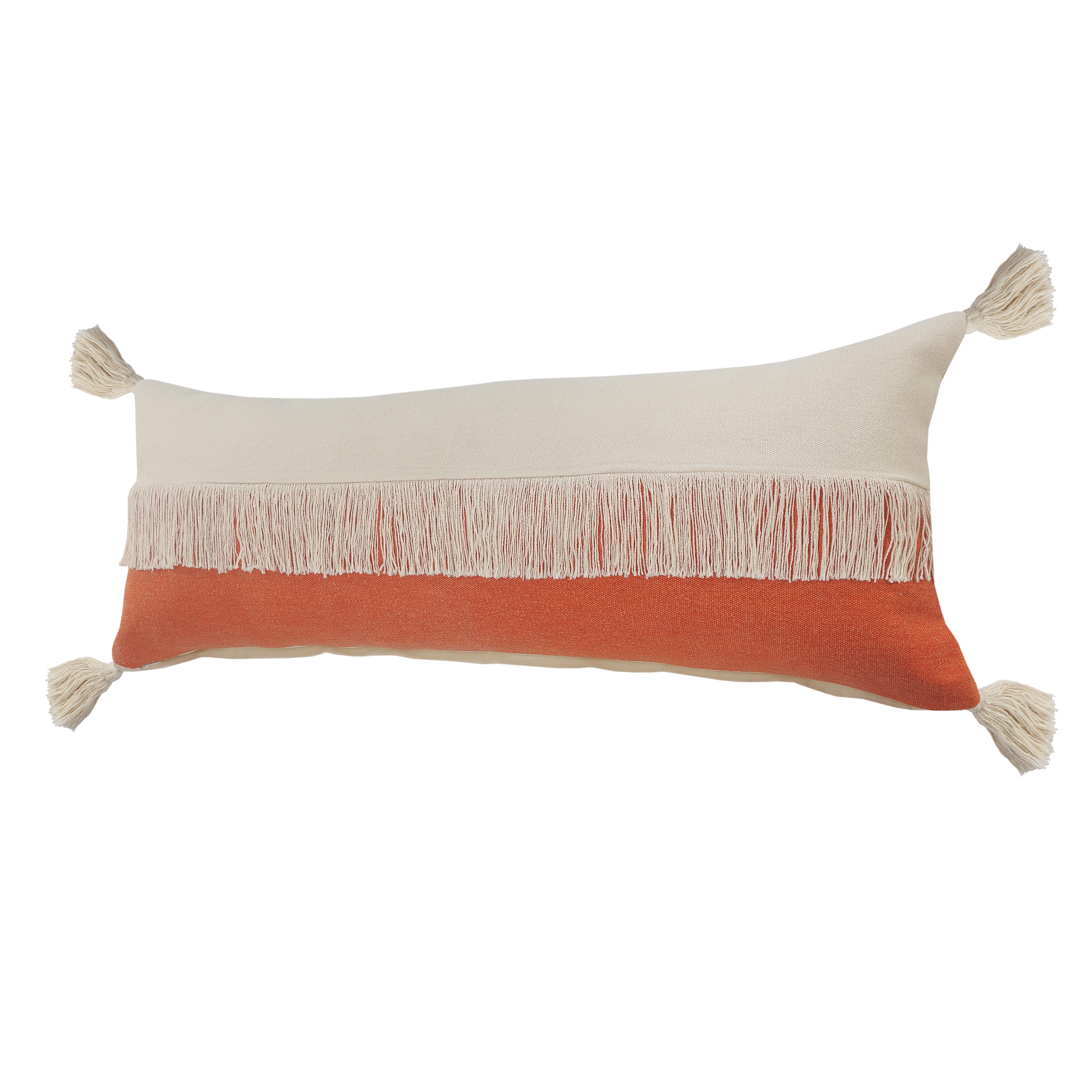 Suvii Home Clara Lumbar Decorative Throw Pillow, Pumpkin Orange/Off-White, large