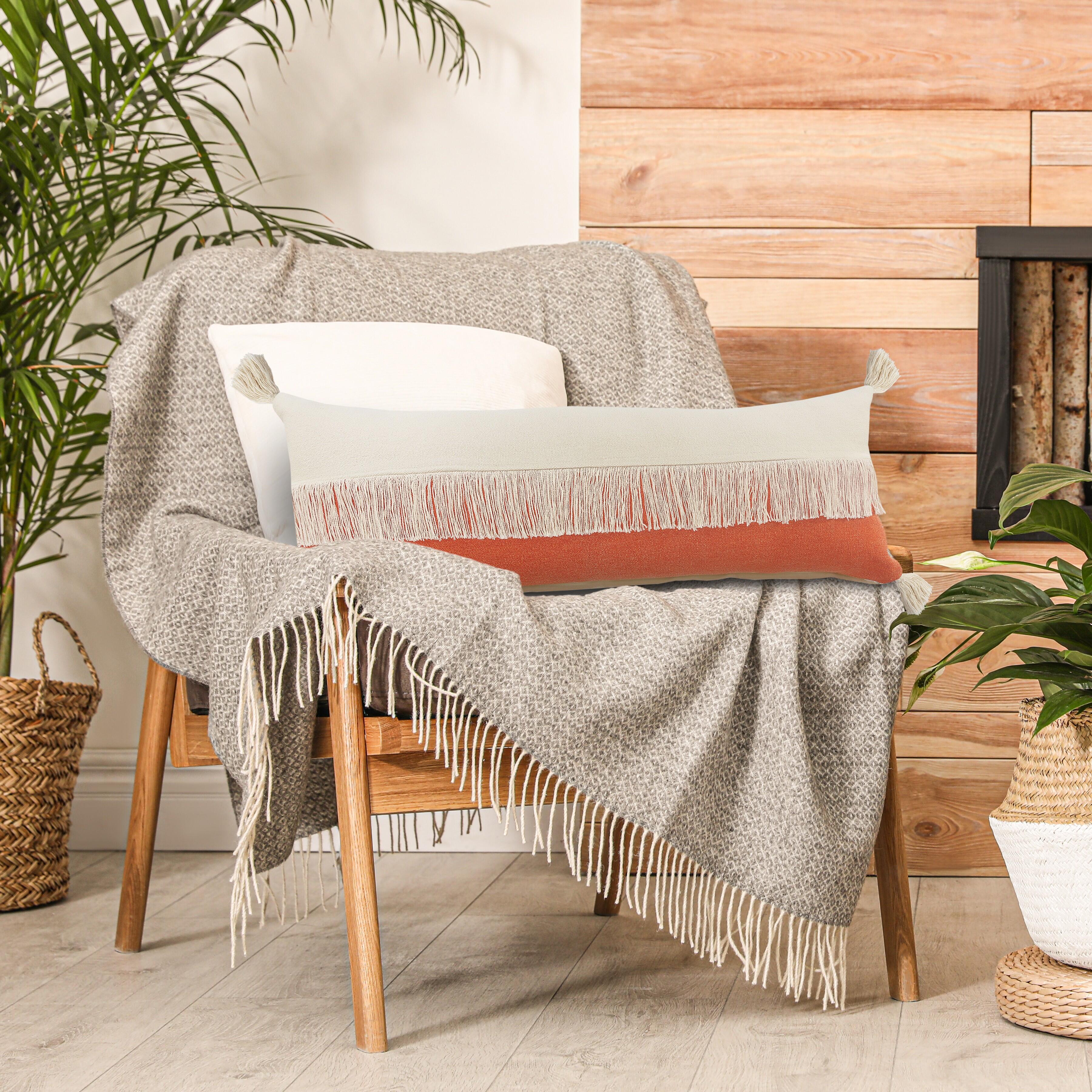 Suvii Home Clara Lumbar Decorative Throw Pillow, Pumpkin Orange/Off-White, large